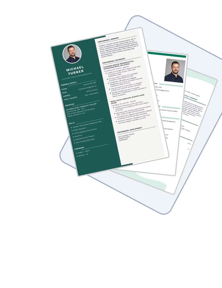Online resume builder with document preview and section editing
