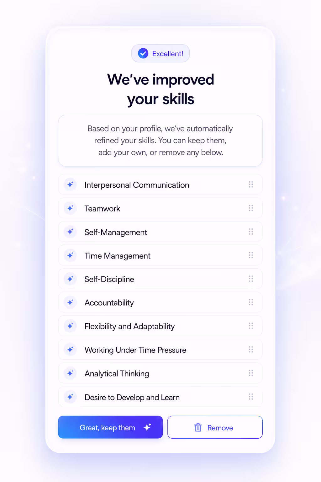 Resume builder – skills matched to the job description