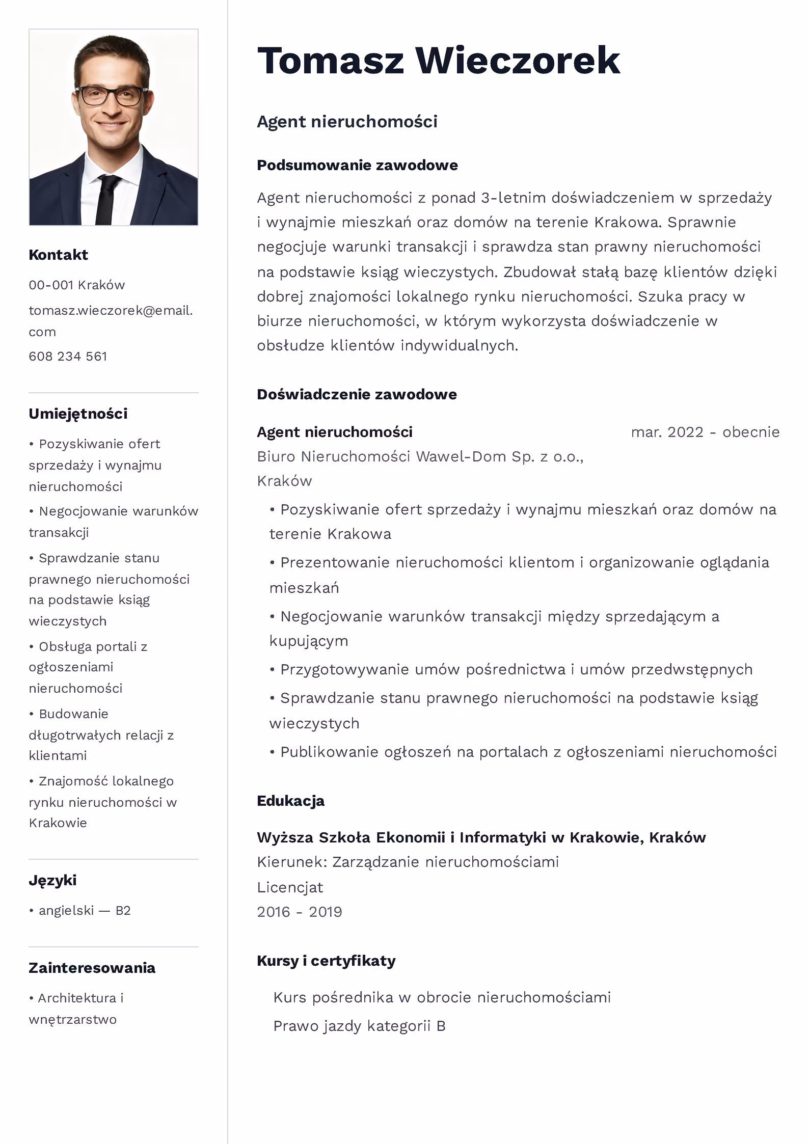 Wzór CV agenta nieruchomości