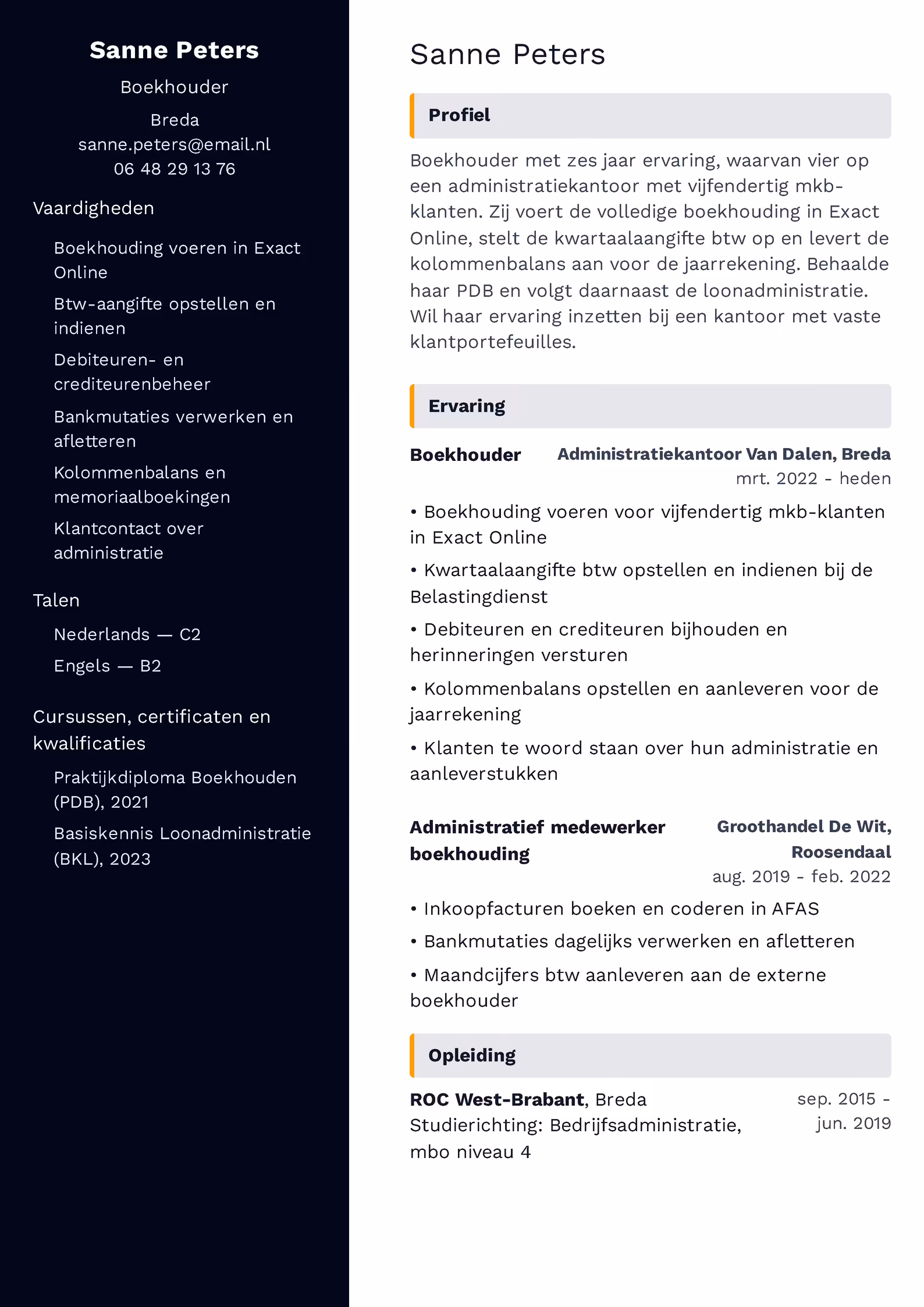 Cv-voorbeeld boekhouder — sjabloon om te downloaden