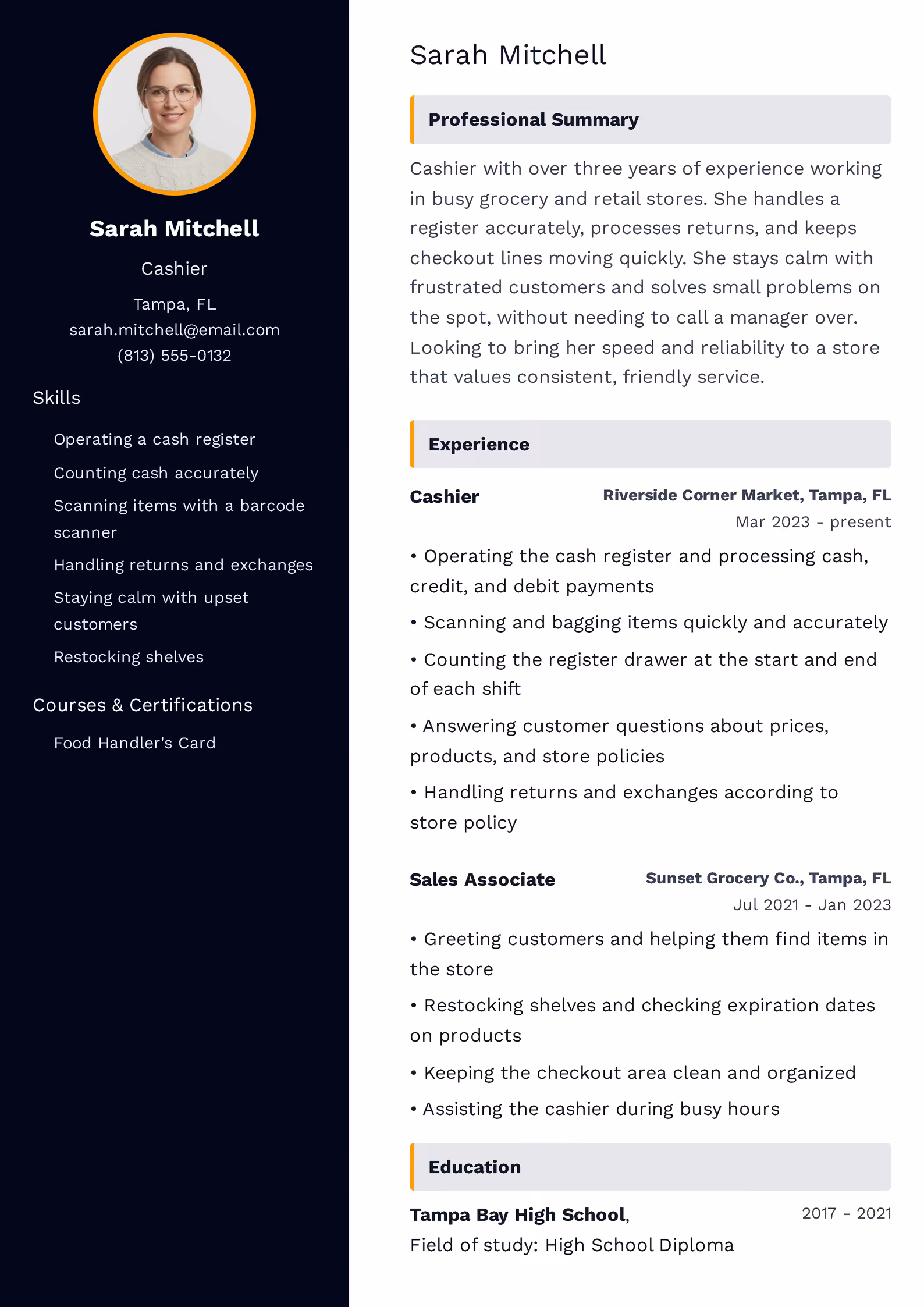 Cashier resume example — downloadable template