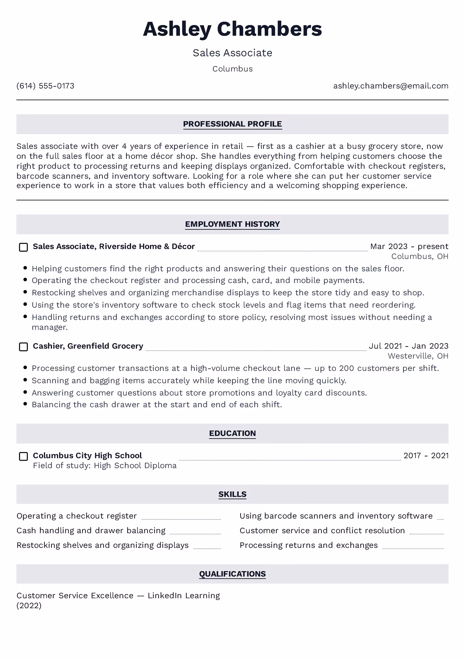 Sales Associate Resume Example - przykładowy wzór CV