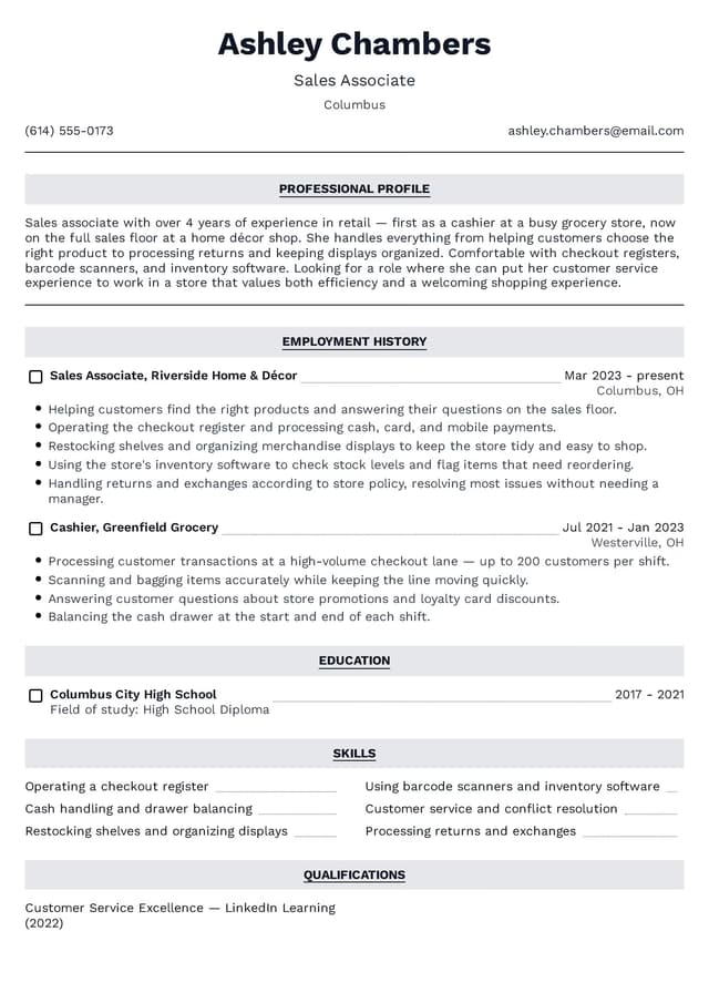 Modern resume template - Sales Associate