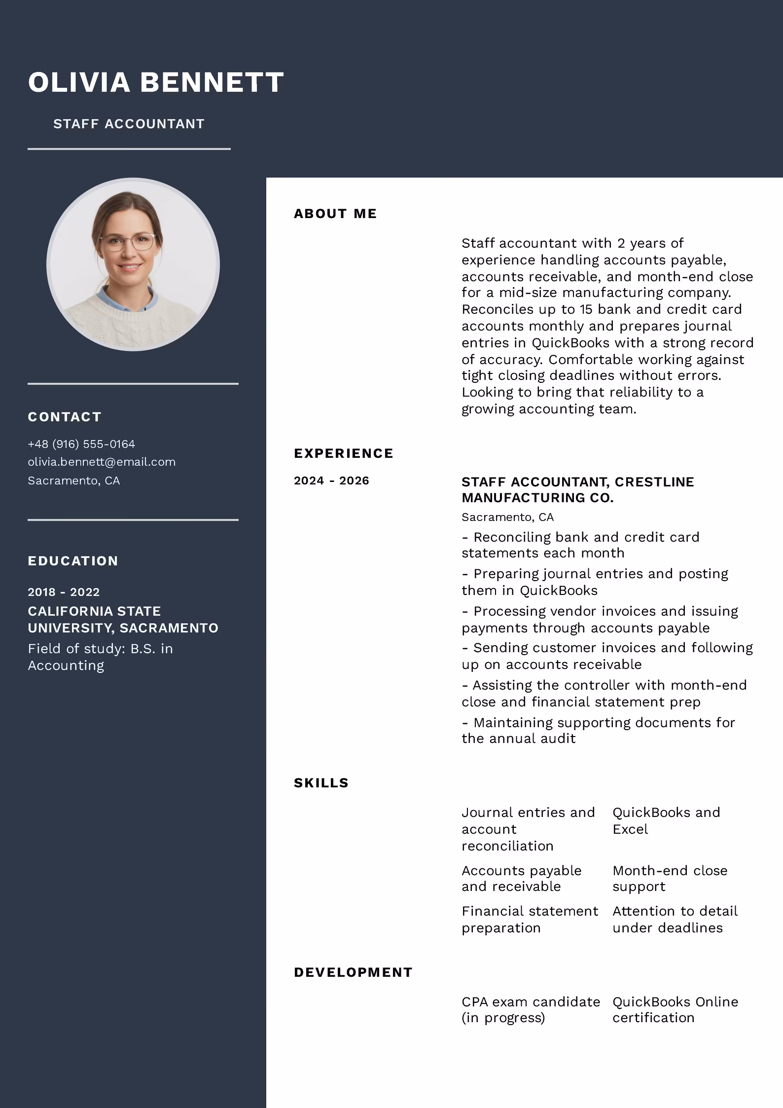 Staff accountant resume example — downloadable template