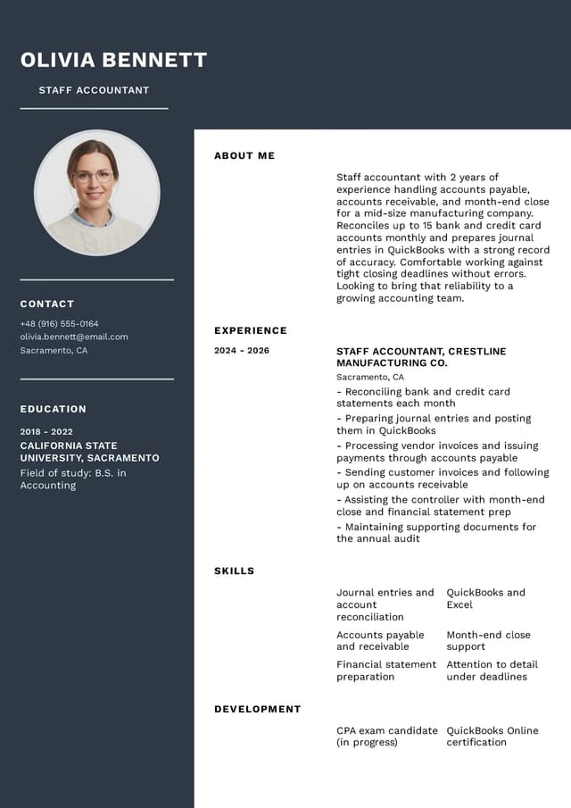 Classic resume template - Staff Accountant