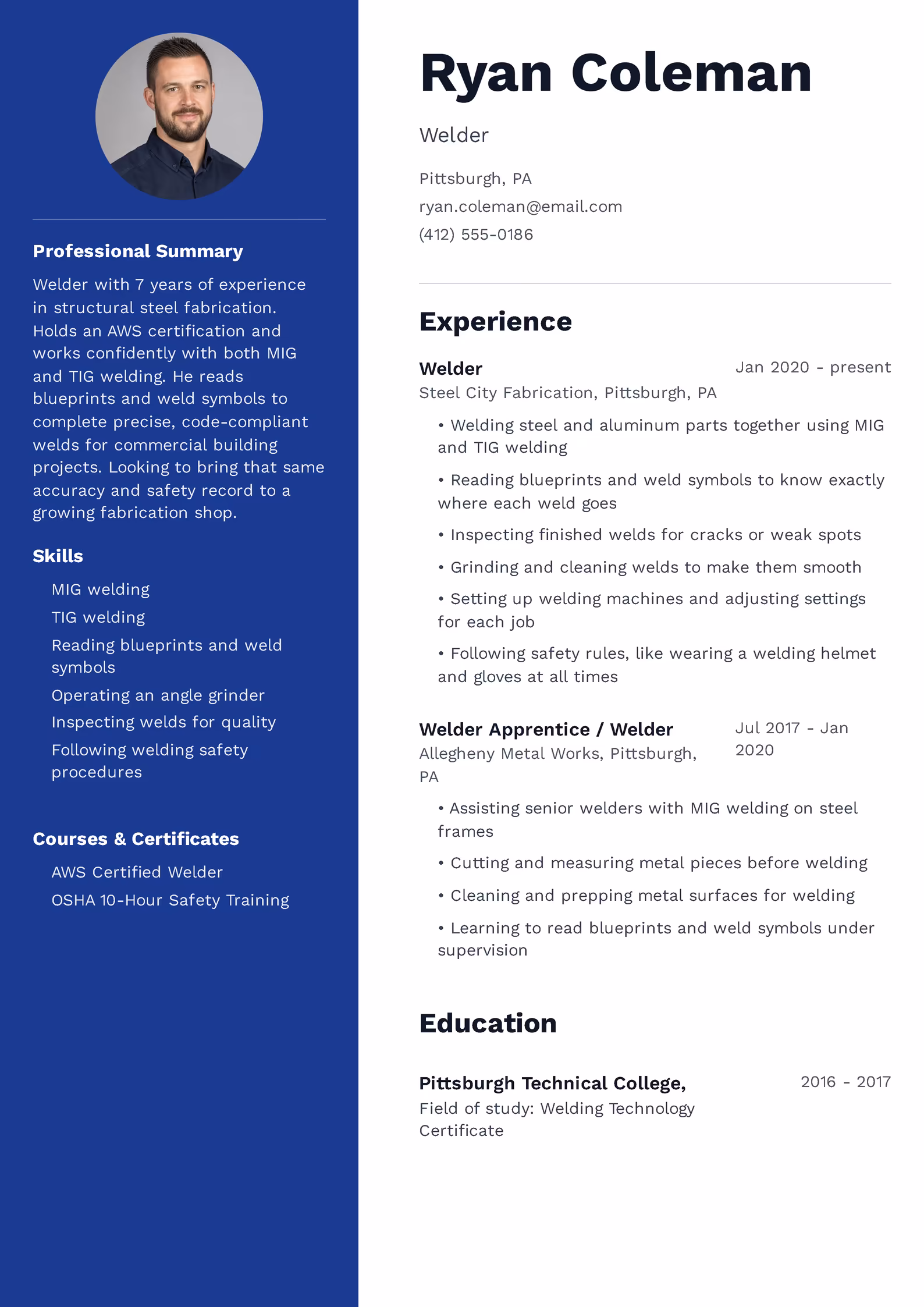 Welder resume example — downloadable template