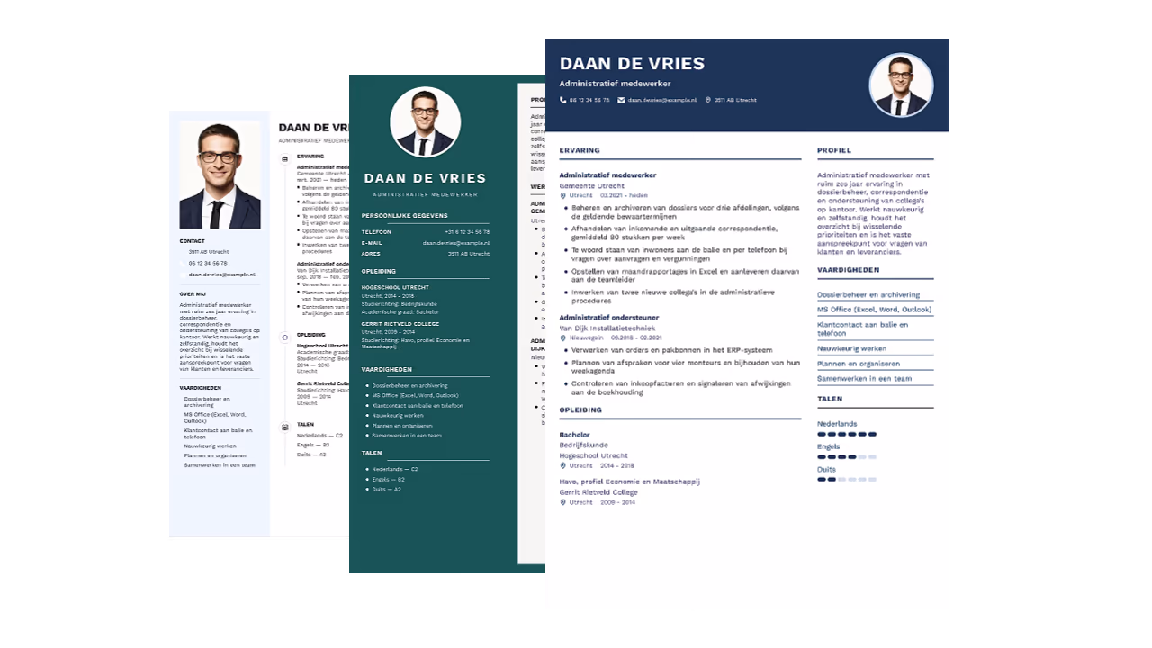 Drie voorbeelden van cv-sjablonen uit de bouwer