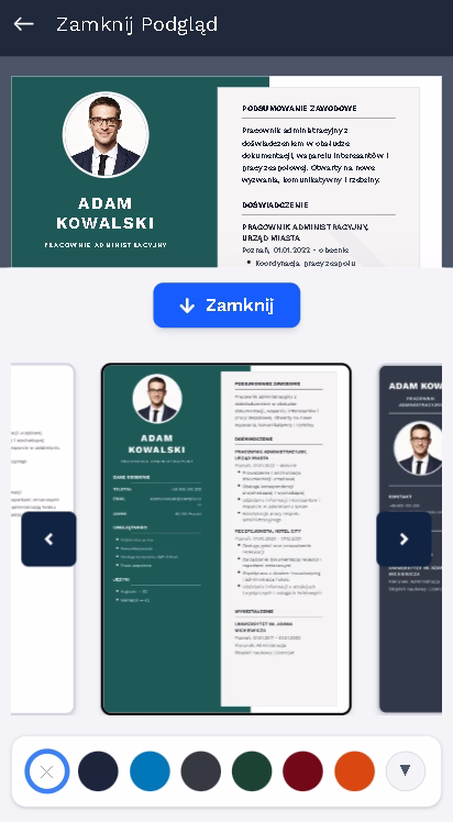 Przykładowe CV utworzone w kreatorze