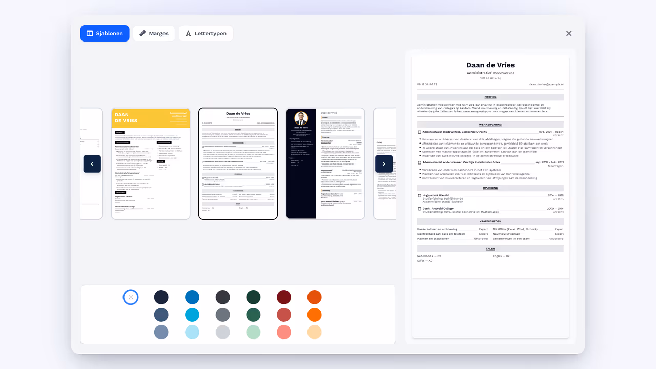 Een cv-sjabloon kiezen
