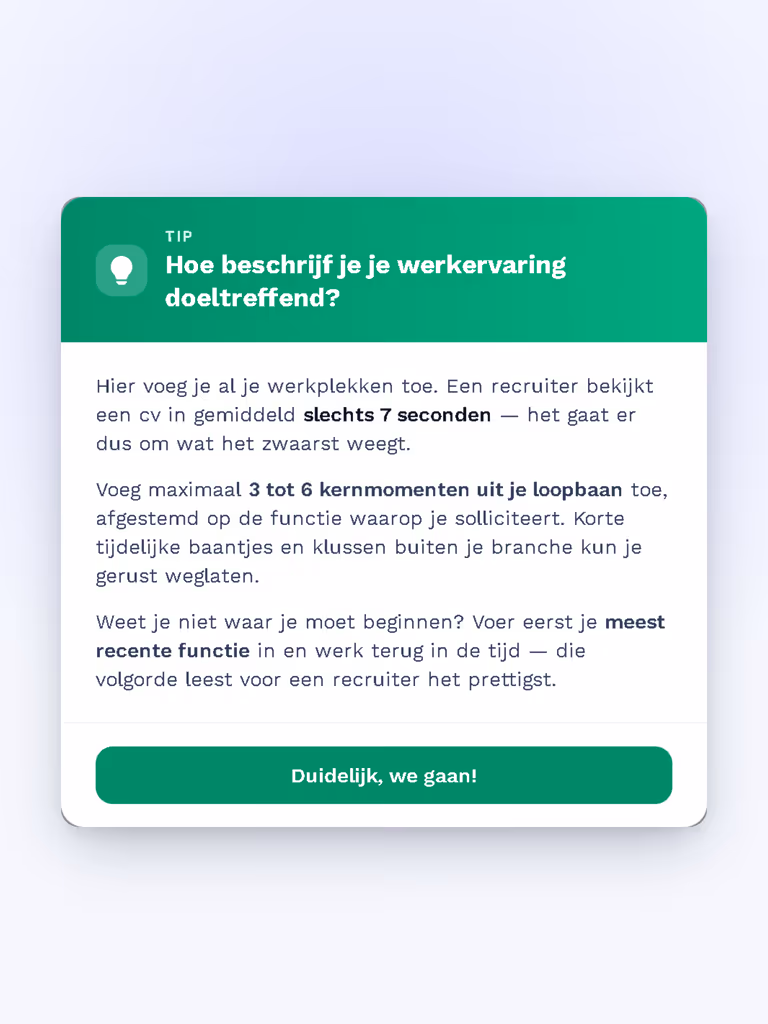 Cv-bouwer – tips van HR-experts in de editor