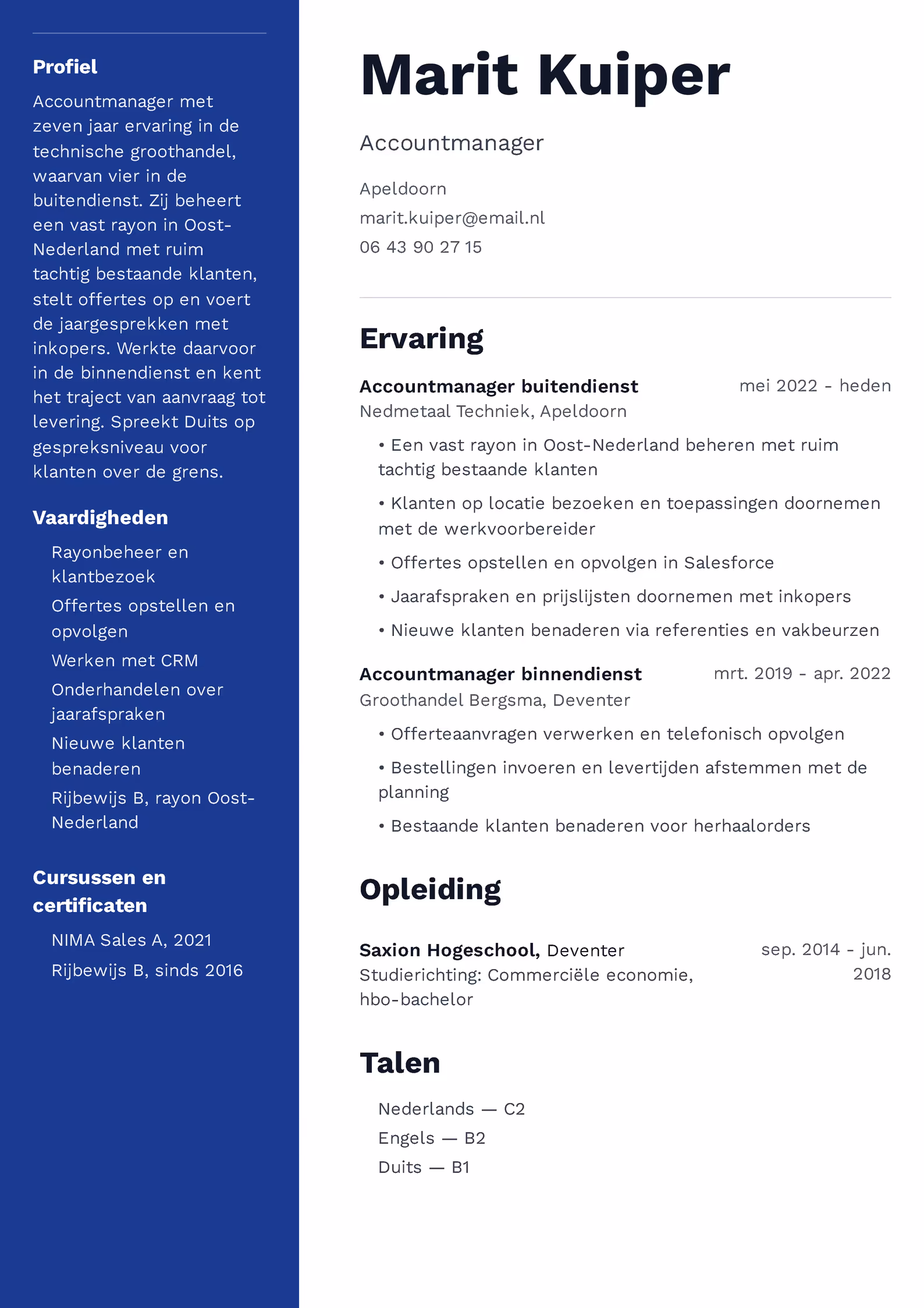 Cv-voorbeeld accountmanager — sjabloon om te downloaden