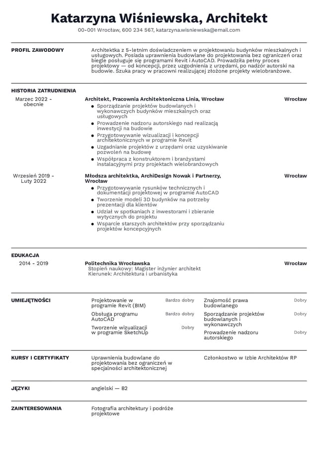 Kreatywny szablon CV - Architekt