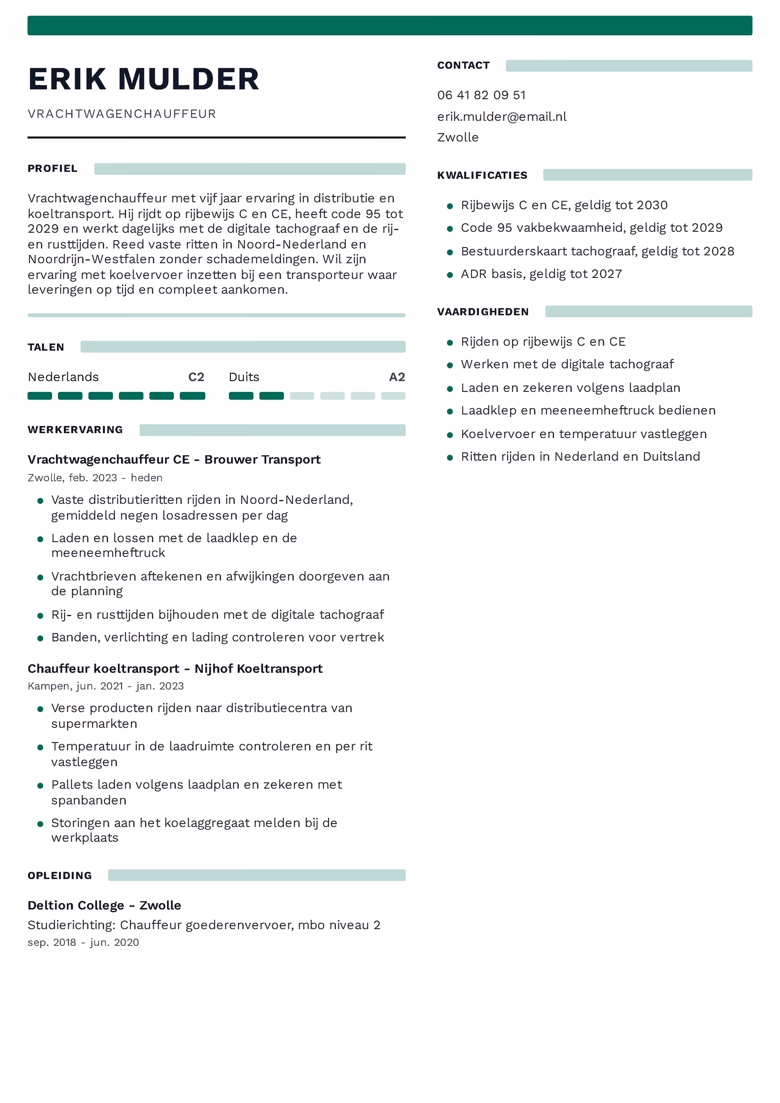 Universeel cv-sjabloon - chauffeur