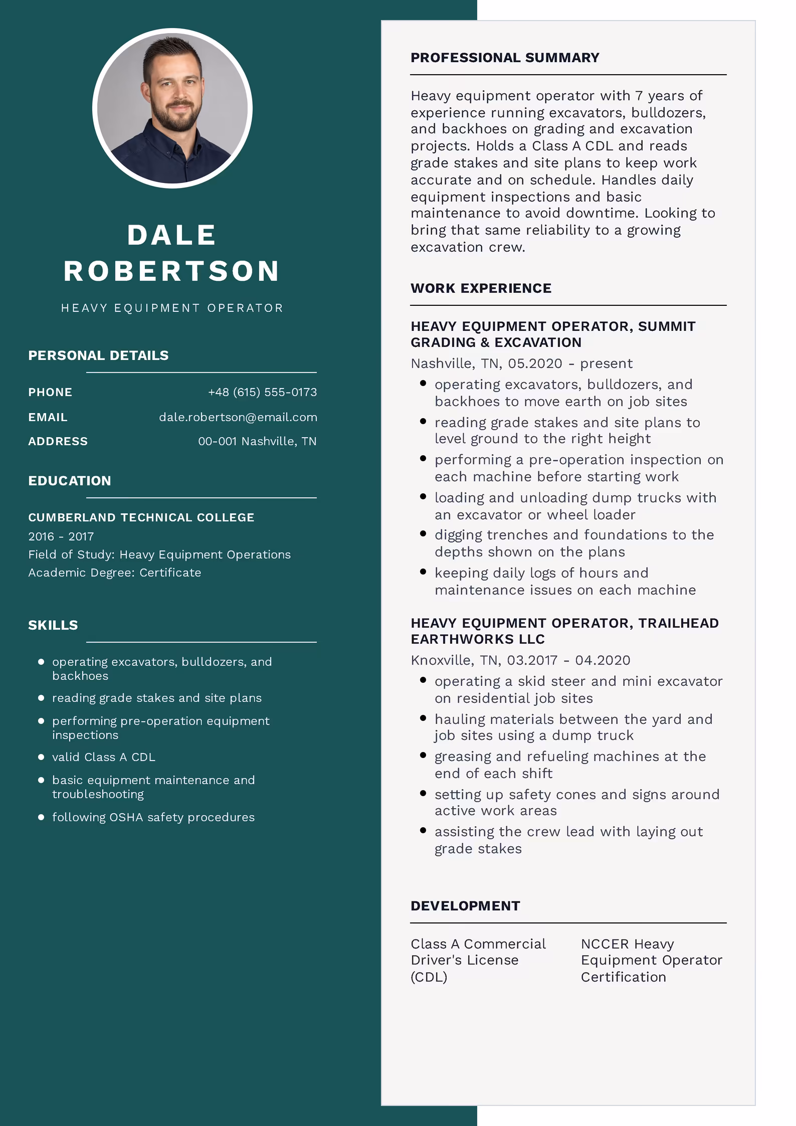 Heavy equipment operator resume example β downloadable template