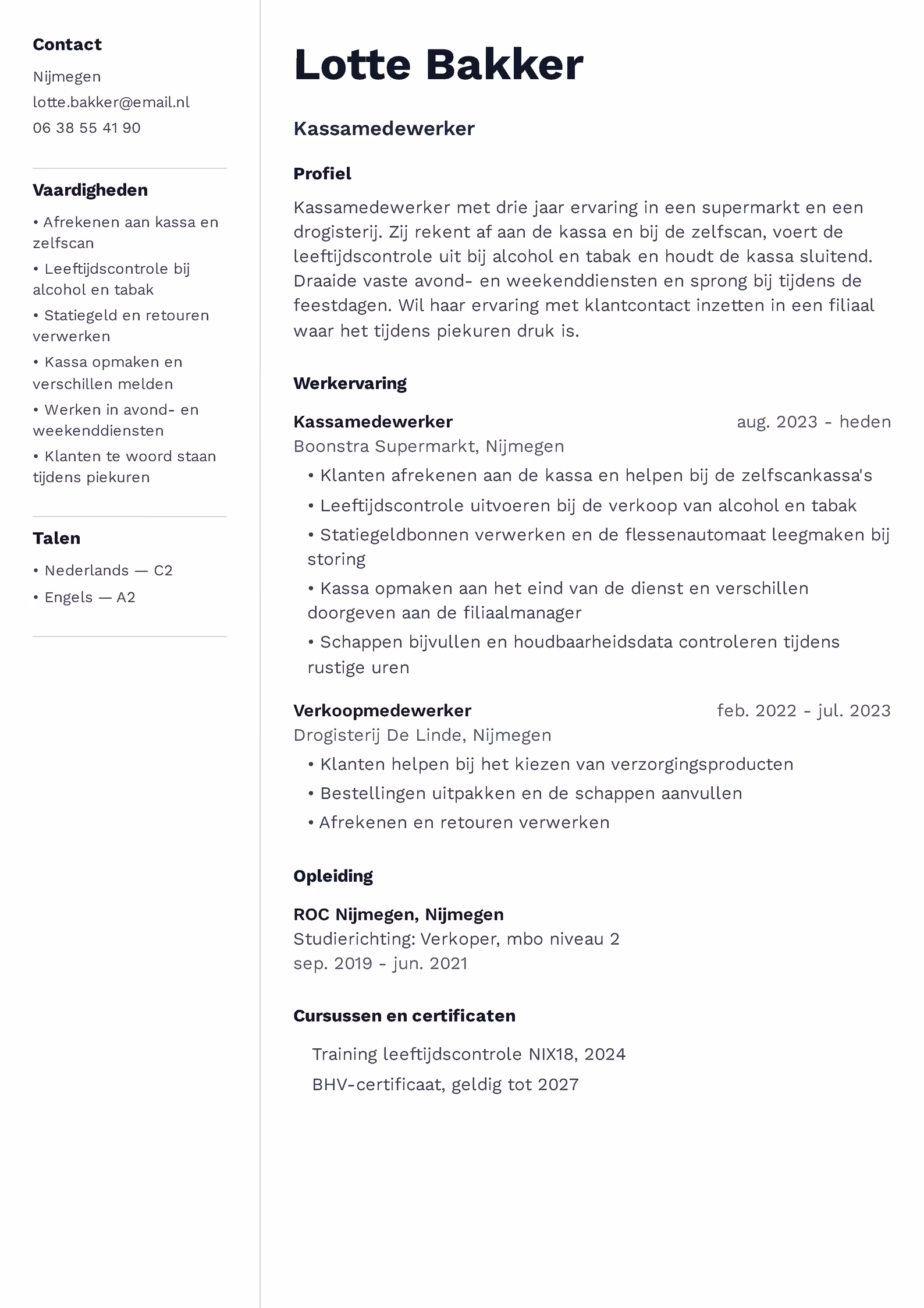 Voorbeeld-cv voor een kassamedewerker - sjabloon om te downloaden