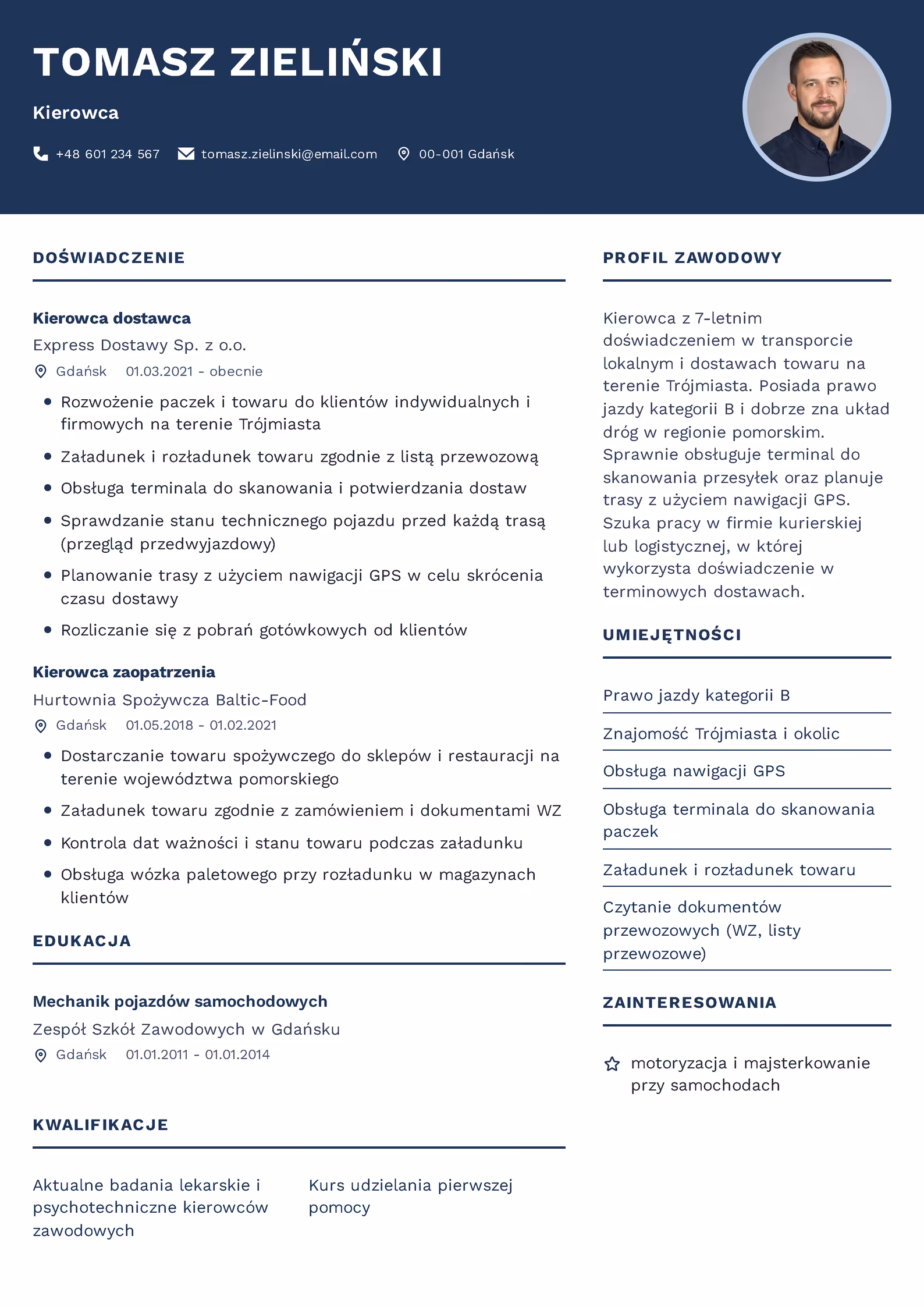 Wzór CV kierowca — przykładowe CV do pobrania i edycji