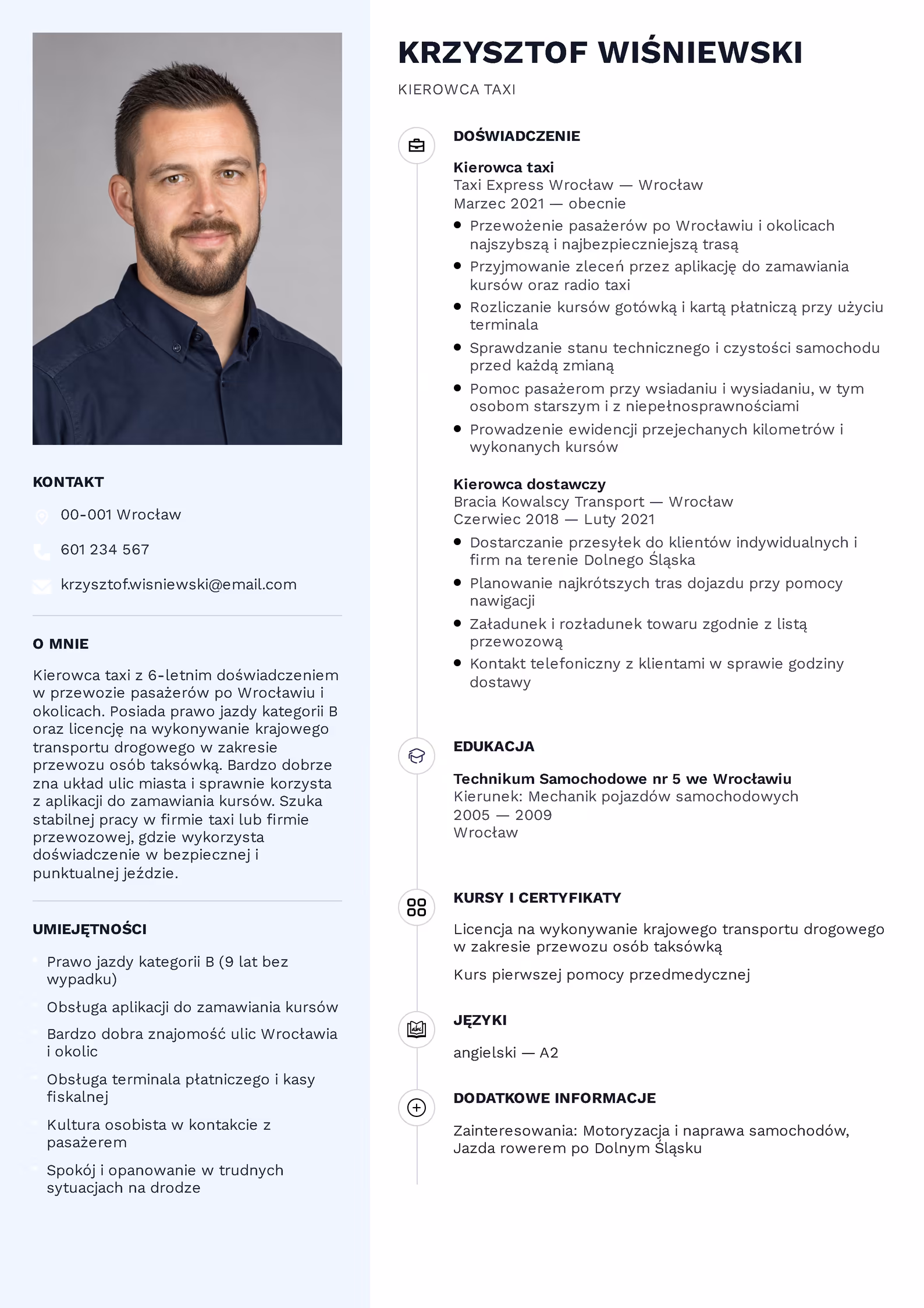 Wzór CV kierowcy taxi — przykładowy szablon do pobrania