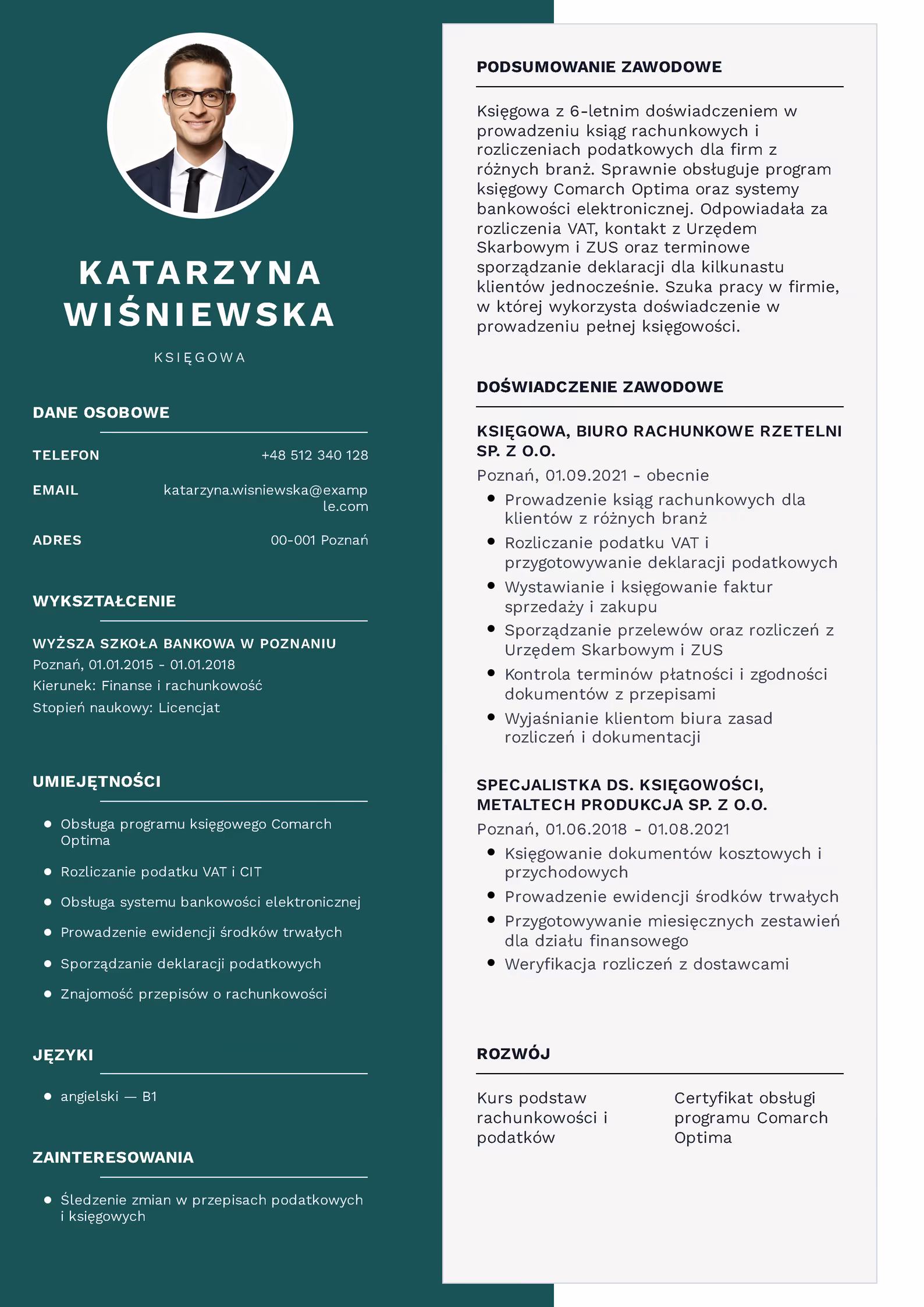 Księgowa - przykładowy wzór CV