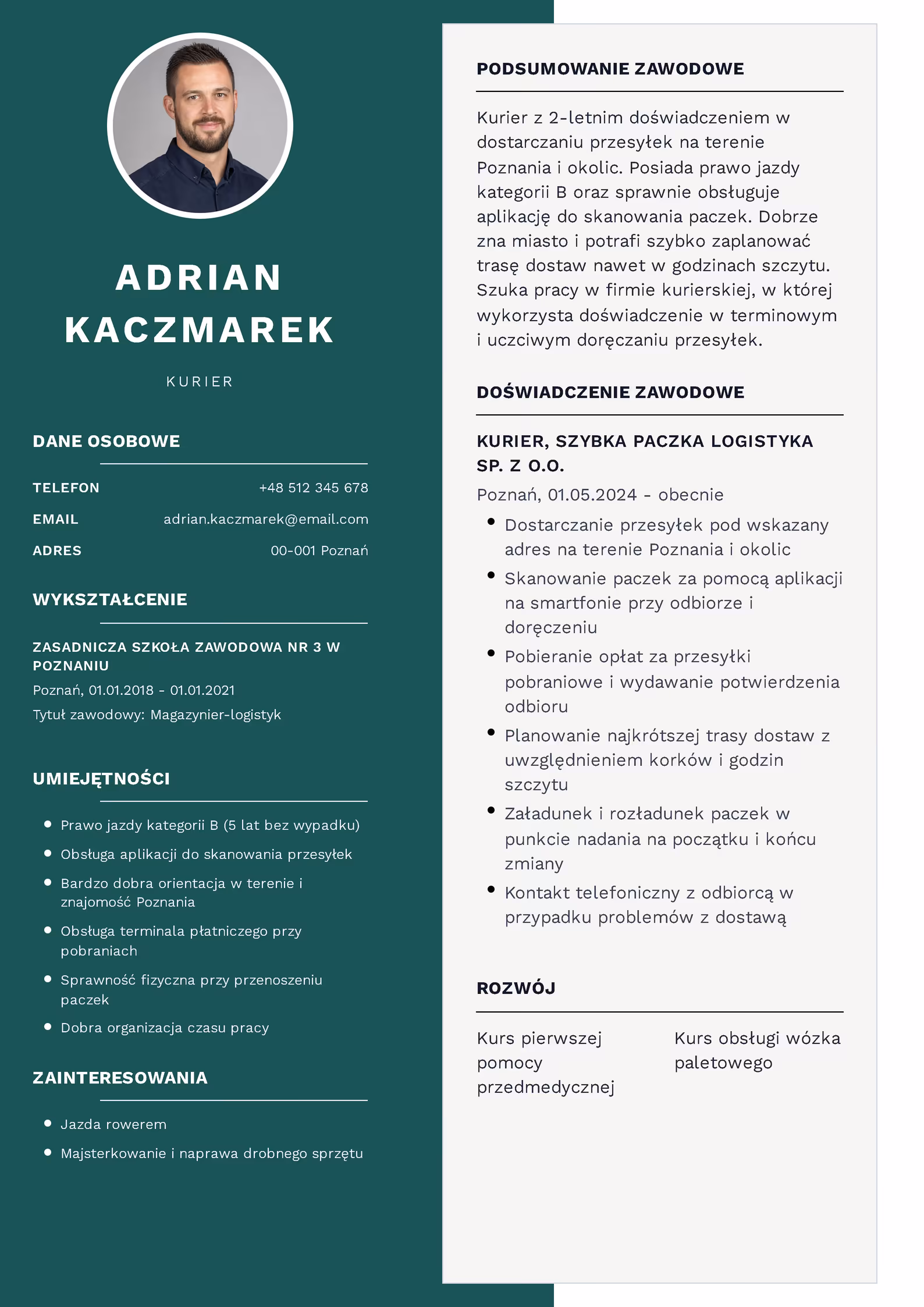 Wzór CV kuriera — przykładowy szablon do pobrania