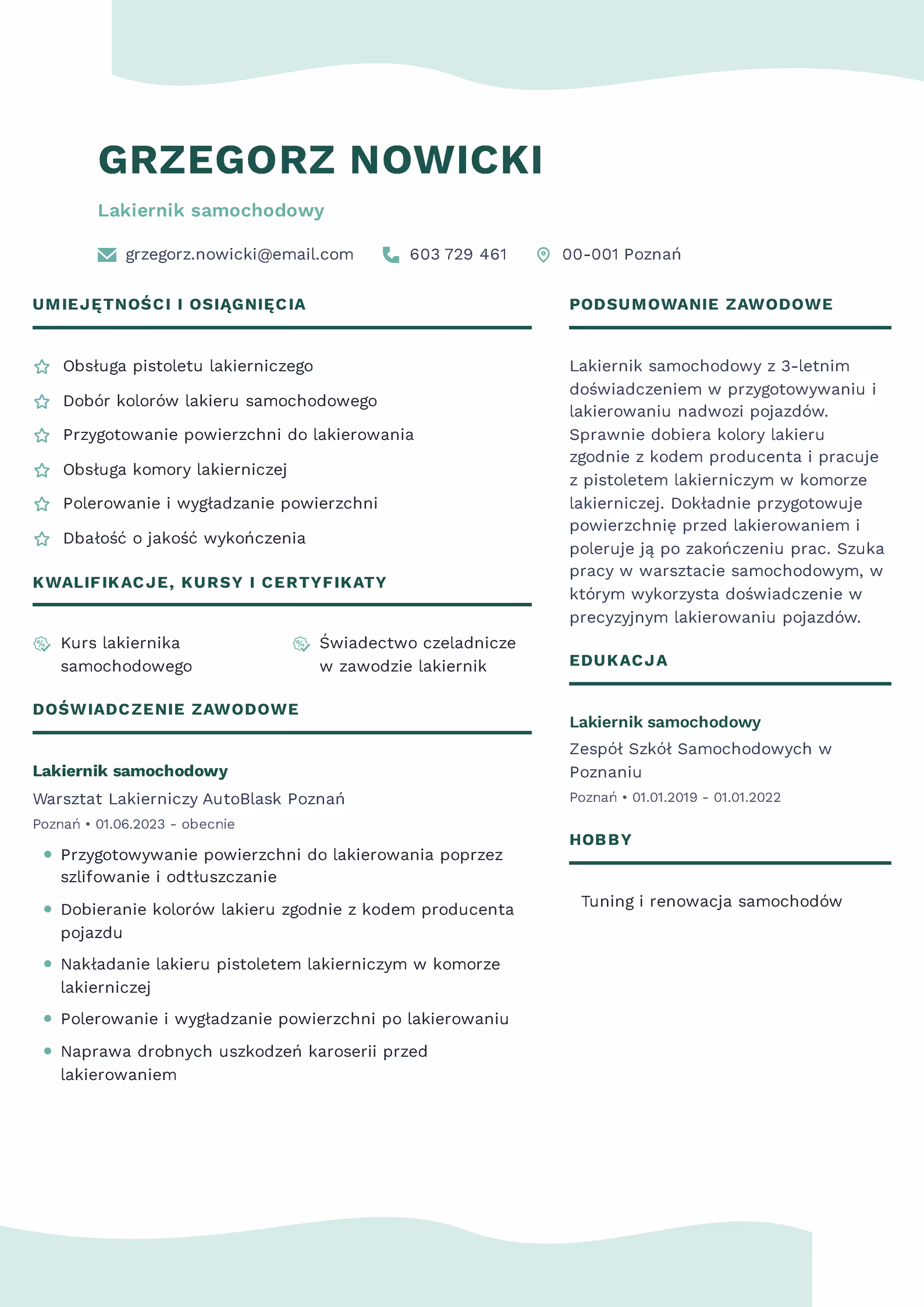 Wzór CV lakiernik – przykładowy szablon do pobrania