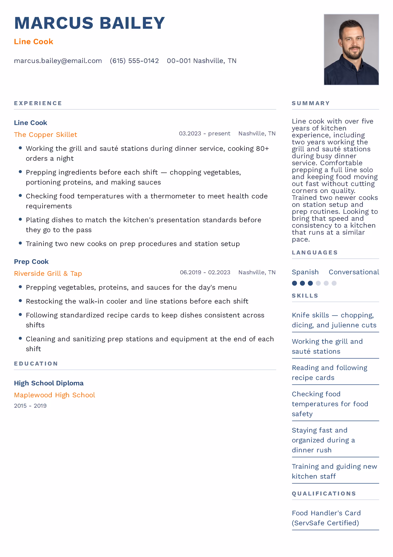 Line cook resume example — downloadable template