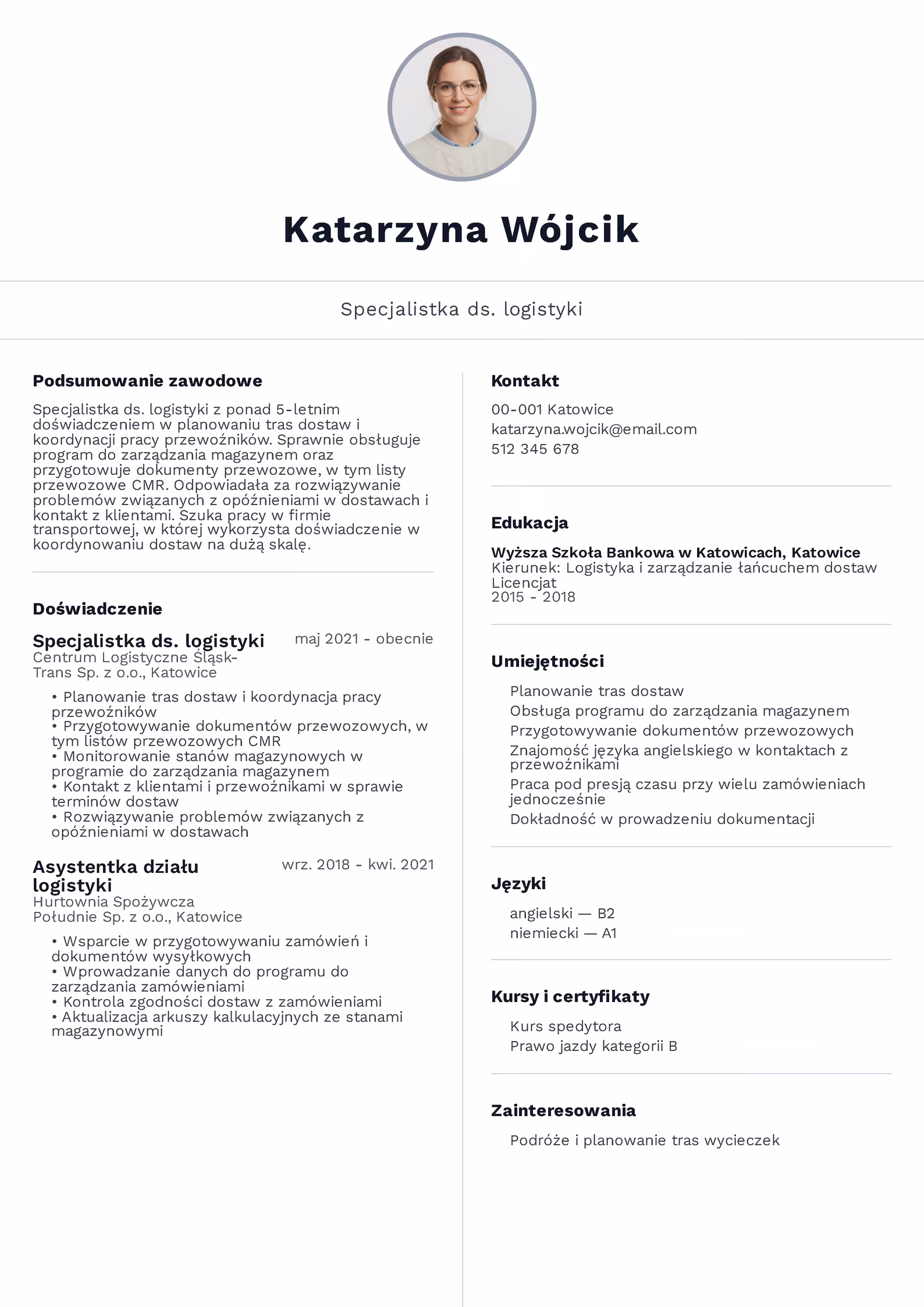 Wzór CV logistyka