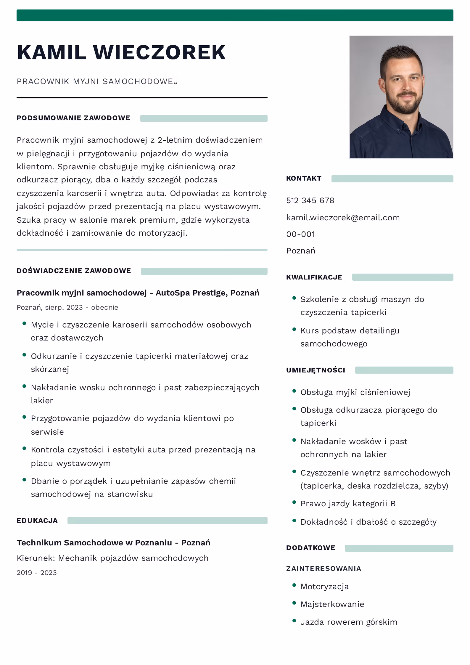 Wzór CV pracownika myjni samochodowej – przykładowy szablon