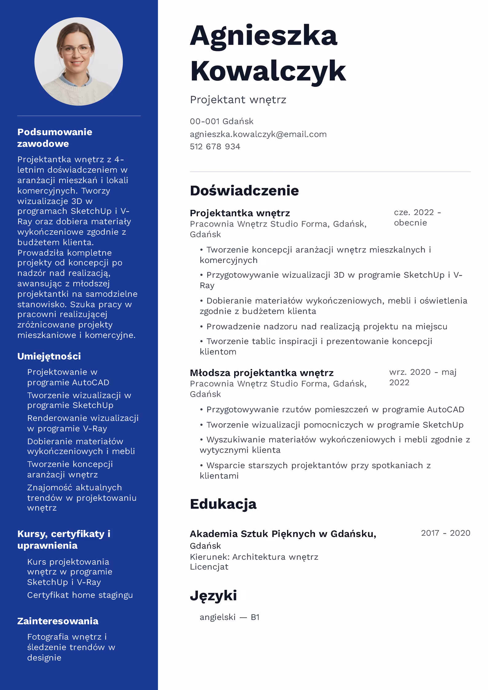 Wzór CV projektanta wnętrz – przykładowy szablon dokumentu aplikacyjnego