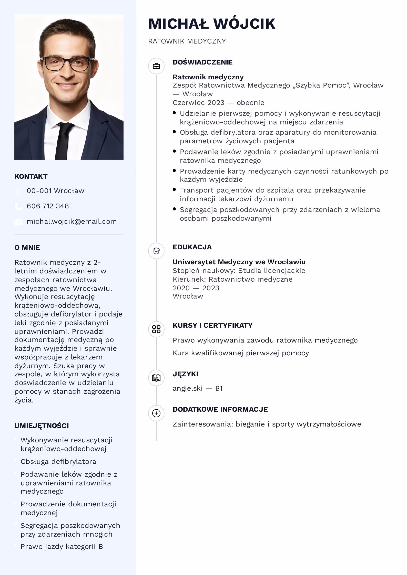 Ratownik Medyczny - przykładowy wzór CV