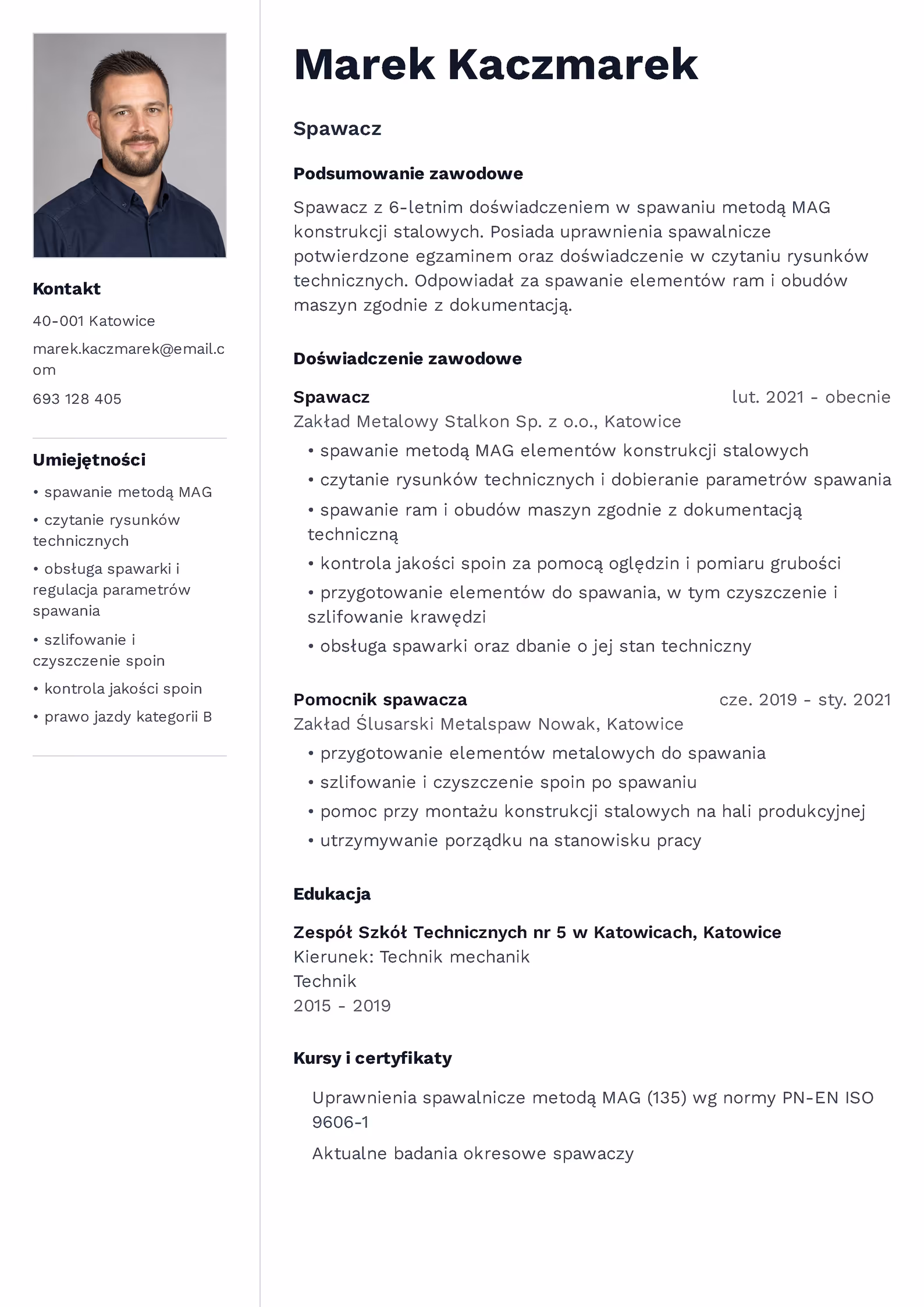 Spawacz - przykładowy wzór CV