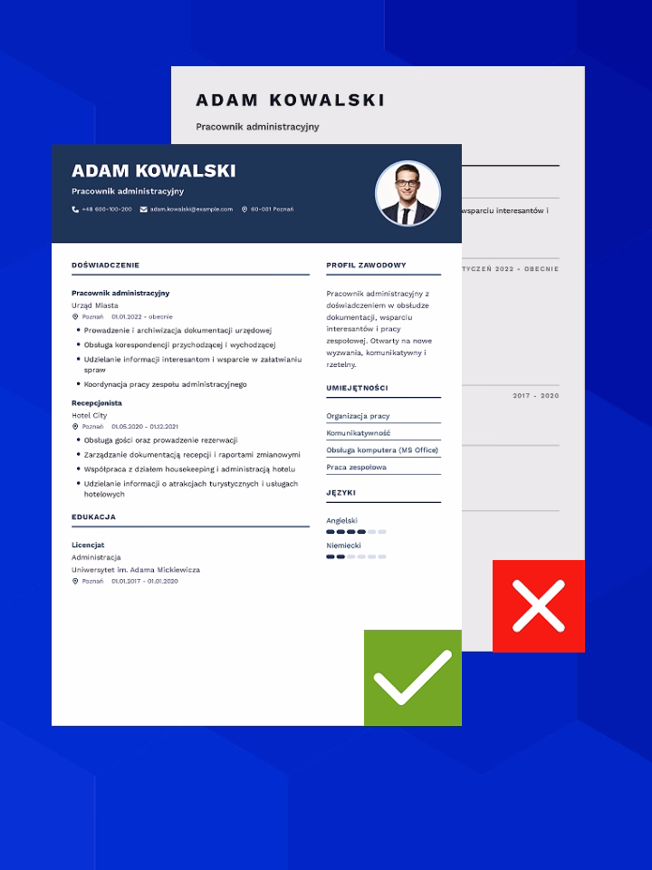 Porównanie słabego i dobrego CV — generator CV pomaga wyeliminować błędy