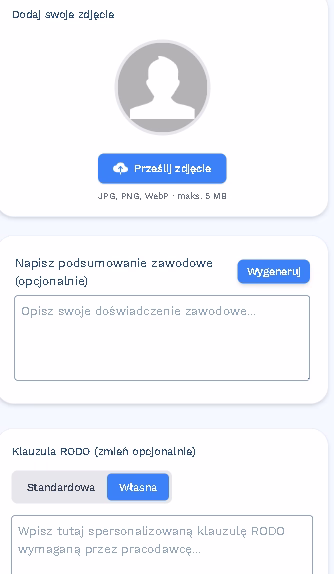 Podsumowanie zawodowe w kreatorze CV
