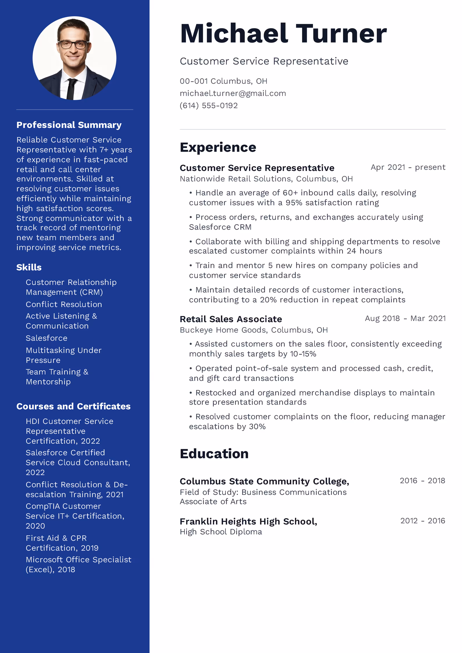 Customer Service Representative Resume Example Customer service representative resume example — downloadable template