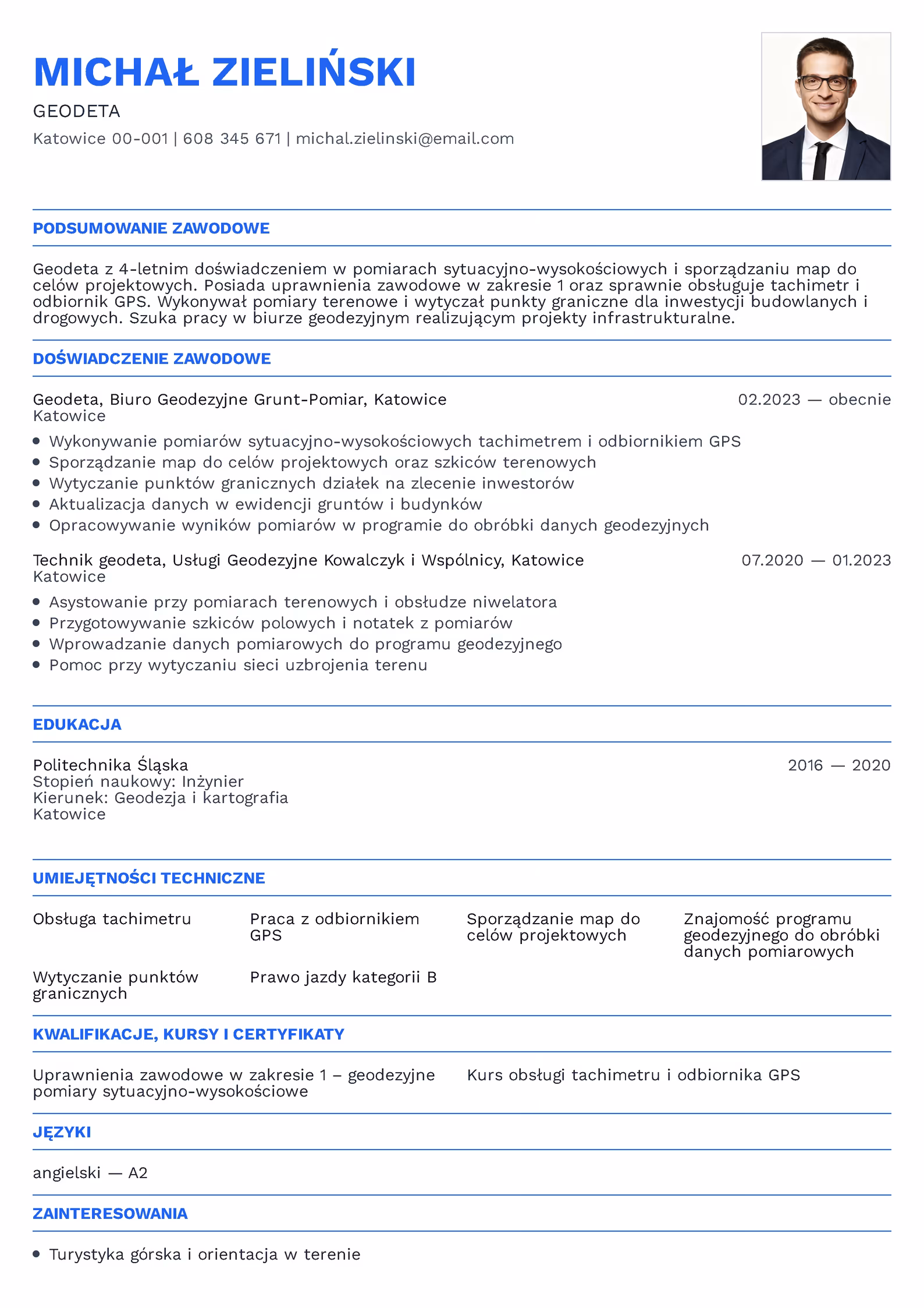Wzór CV Geodeta Wzór CV geodeta – przykładowy szablon do pobrania