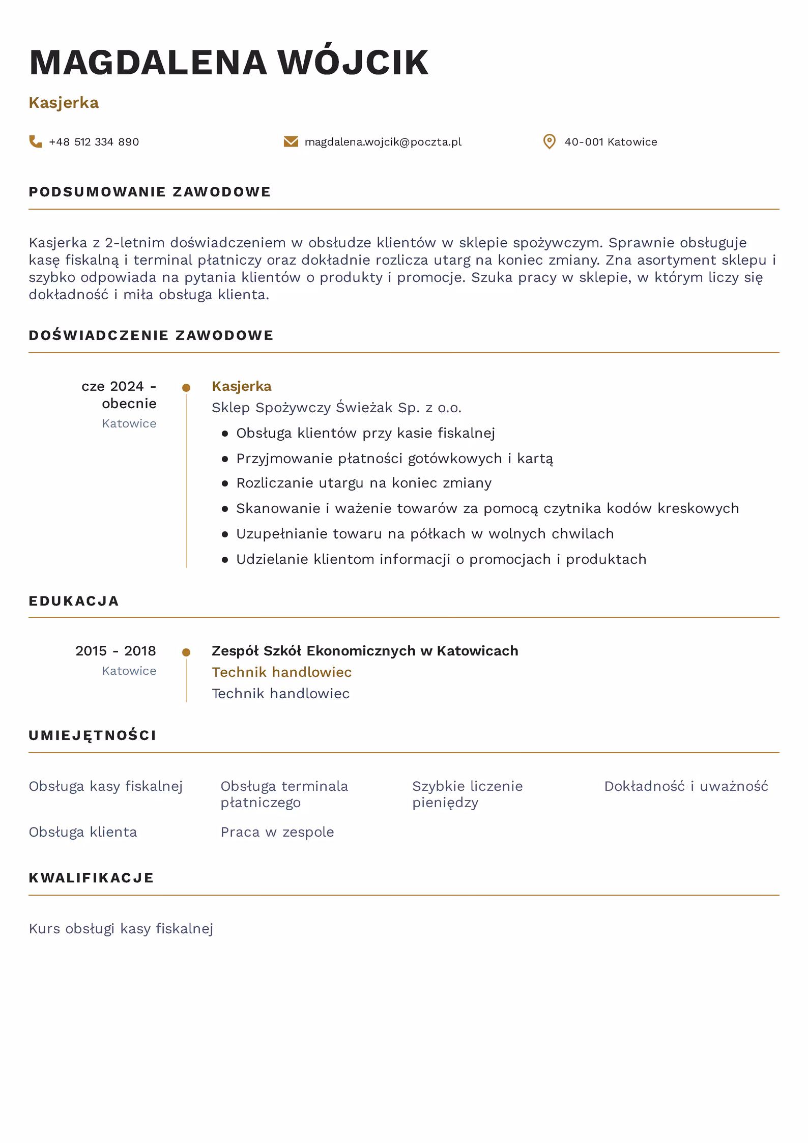 Wzór CV Kasjer Wzór CV kasjer – przykładowy szablon do pobrania