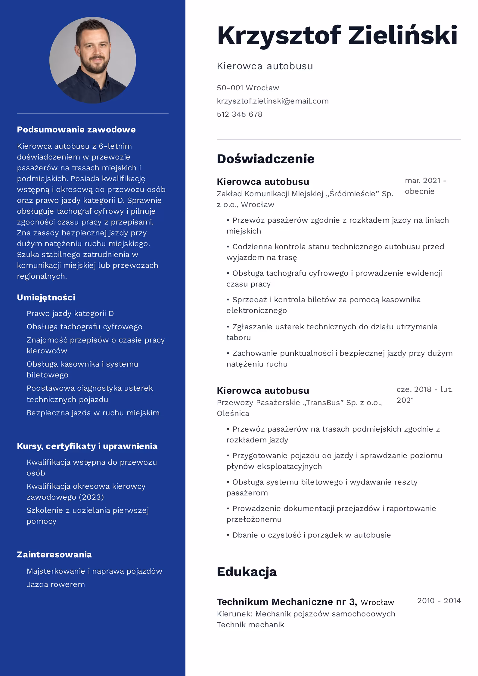 Wzór CV Kierowca Autobusu Wzór CV kierowcy autobusu – przykładowy szablon do pobrania