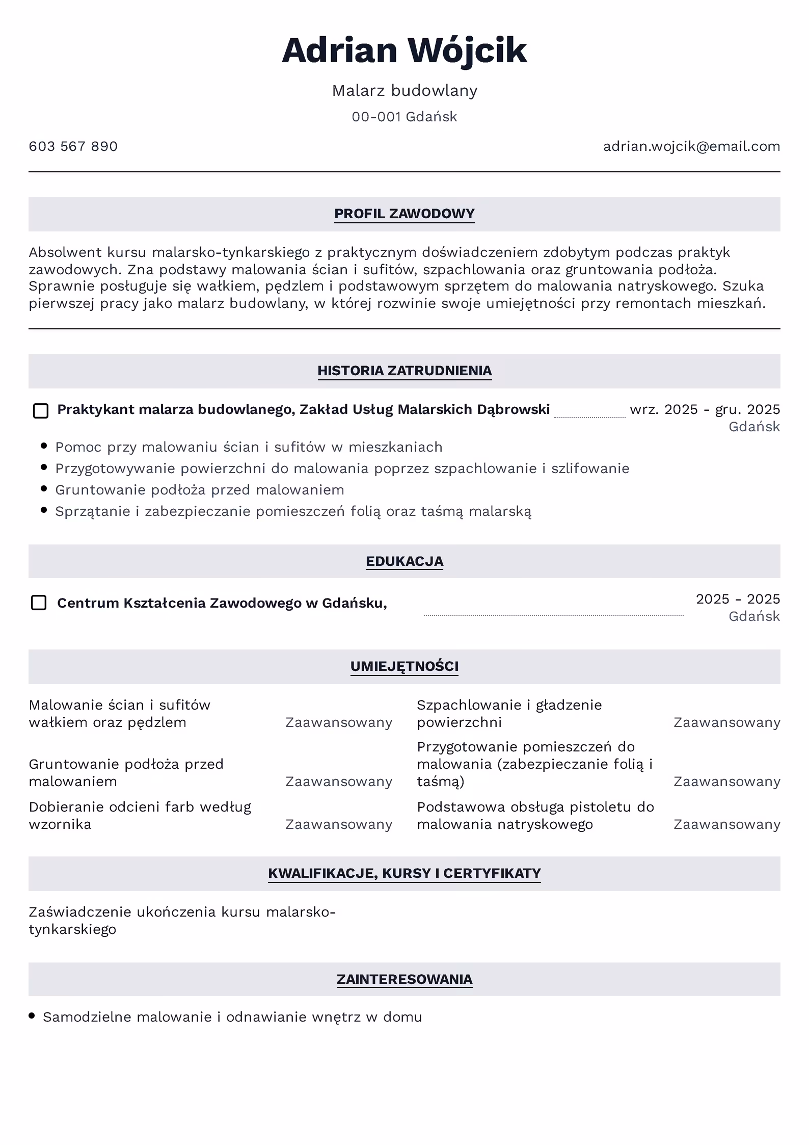 Wzór CV Malarz Budowlany Wzór CV malarza budowlanego – przykładowy szablon do pobrania