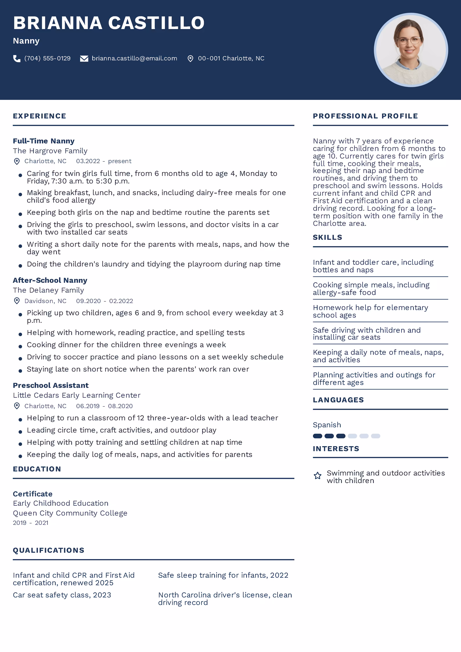 Nanny Resume Example Nanny resume example — downloadable template