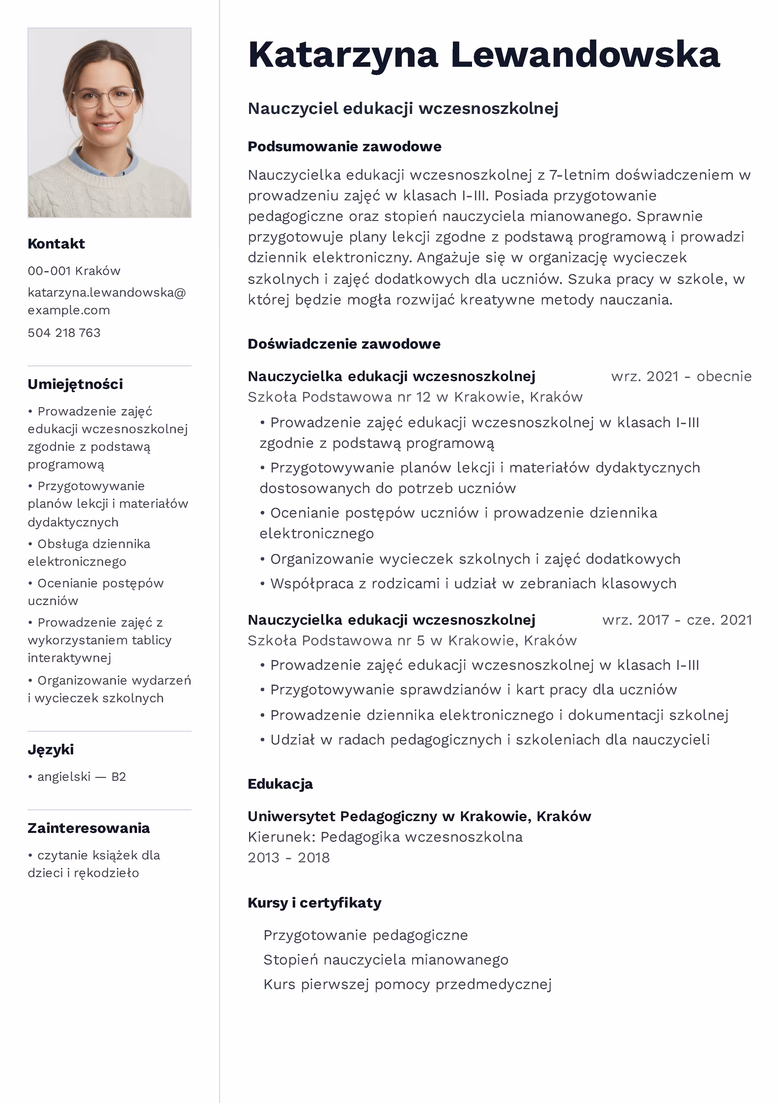 Wzór CV Nauczyciel Wzór CV nauczyciel – przykładowy szablon do pobrania