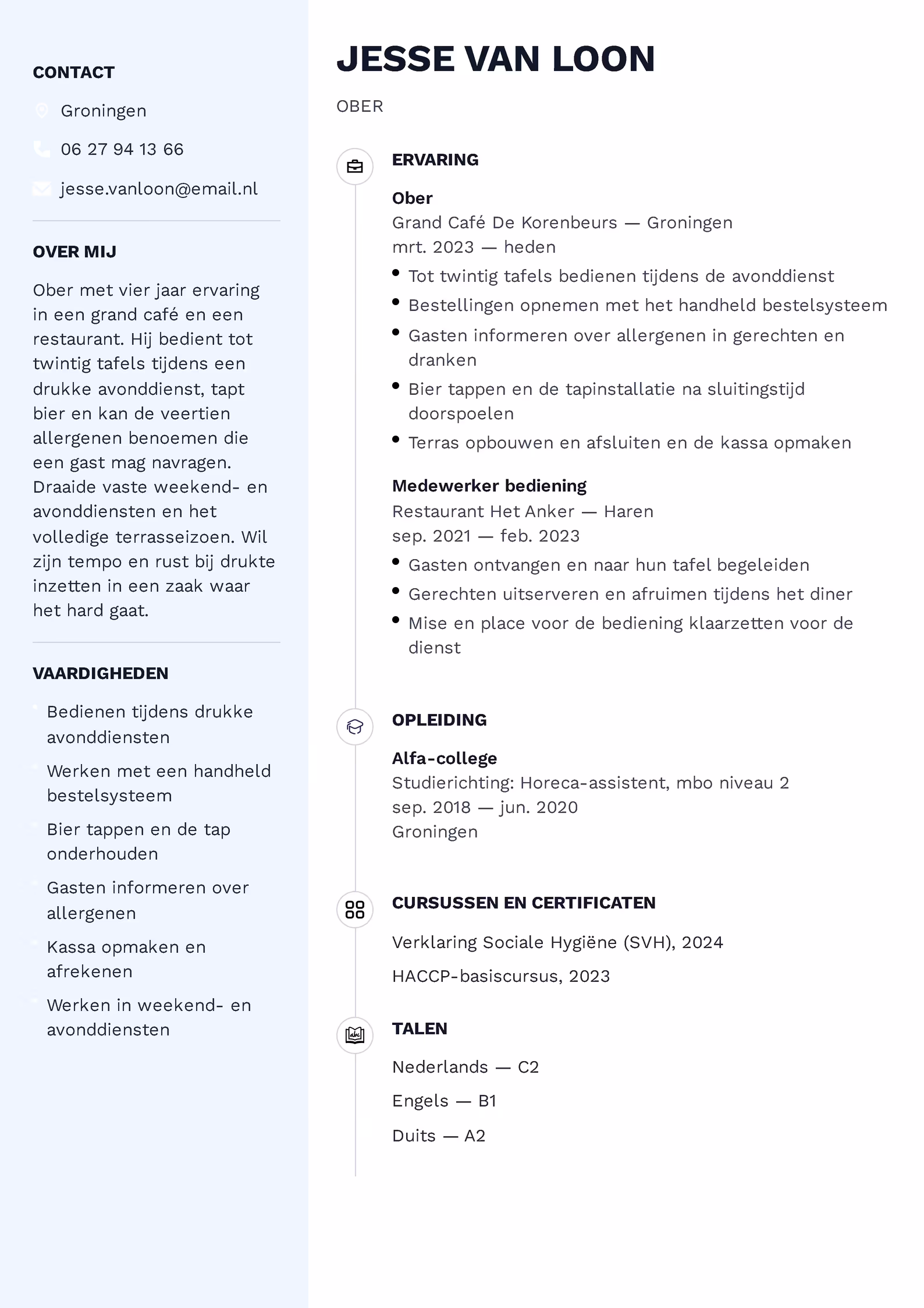 Cv-voorbeeld ober Cv-voorbeeld ober — sjabloon om te downloaden