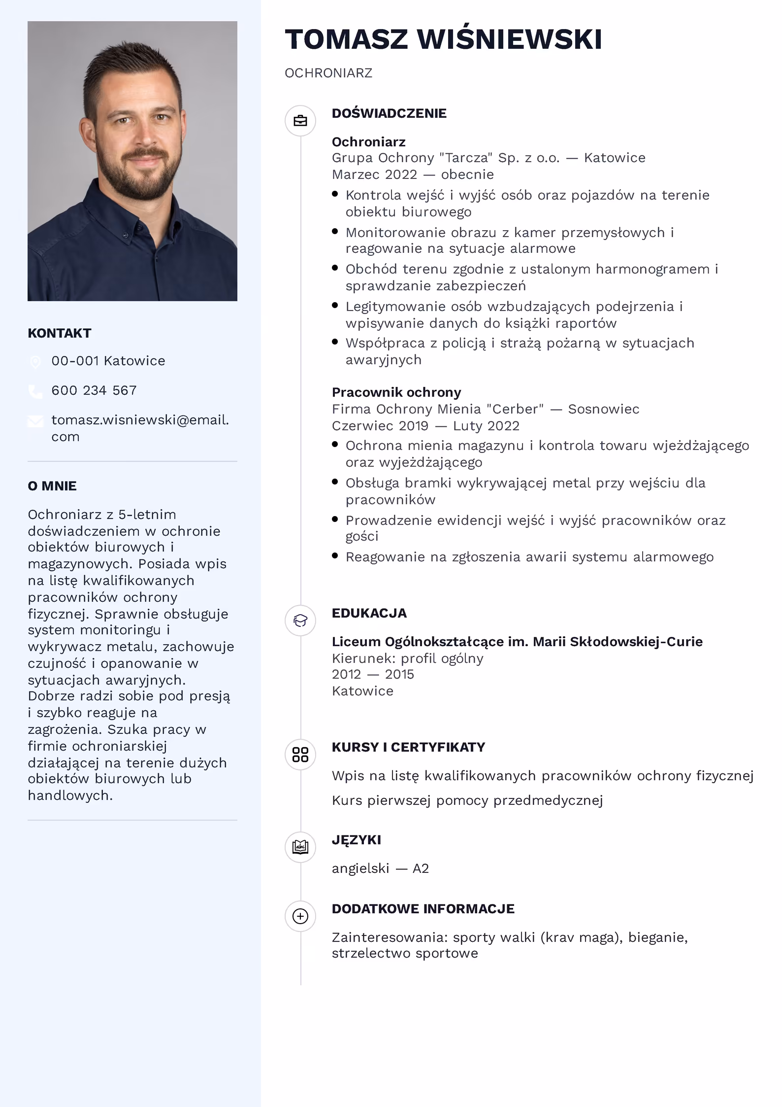 Wzór CV Ochroniarz Wzór CV ochroniarz – przykładowy szablon do pobrania