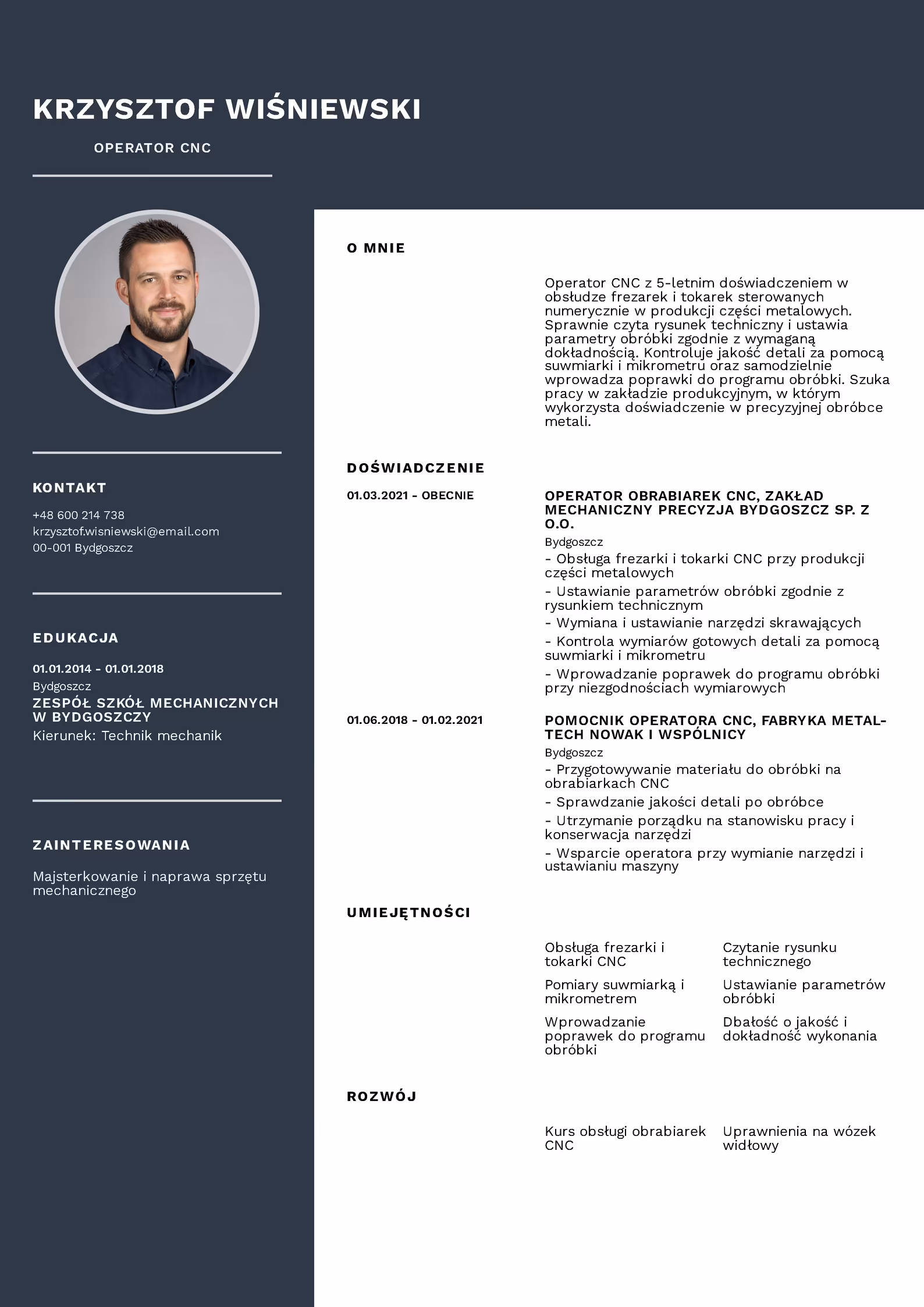 Wzór CV Operator CNC Wzór CV operator CNC – przykładowy szablon do pobrania