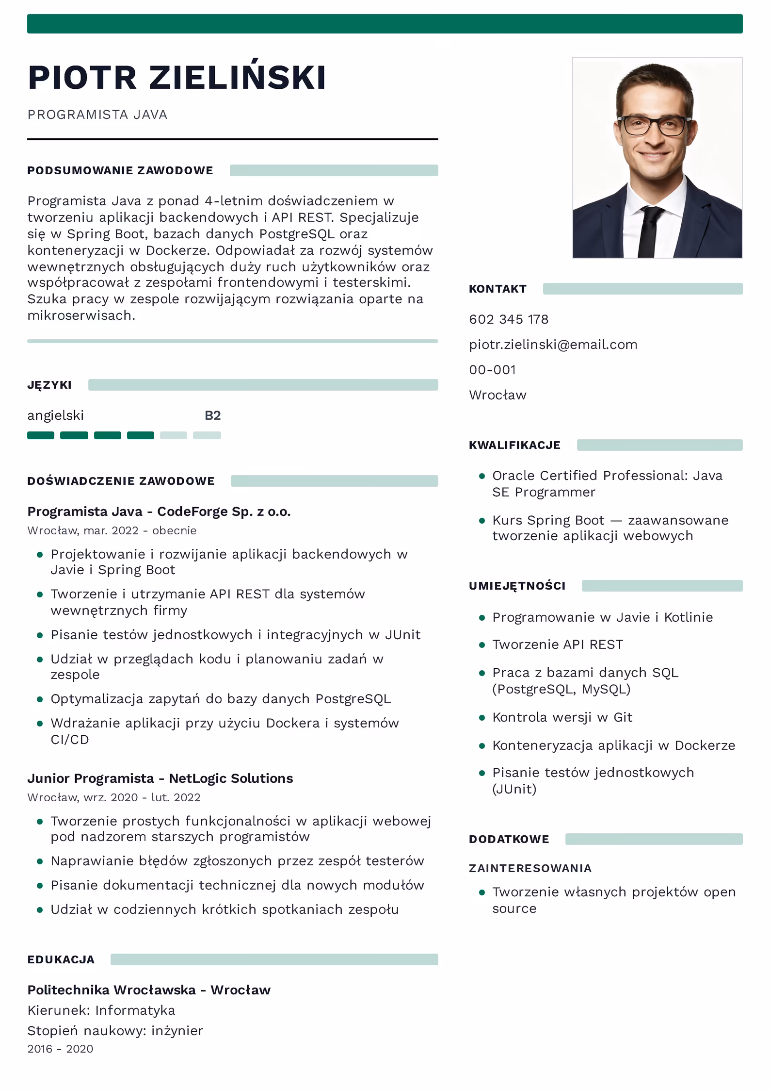 Wzór CV Programisty Wzór CV programisty – przykładowy szablon do pobrania