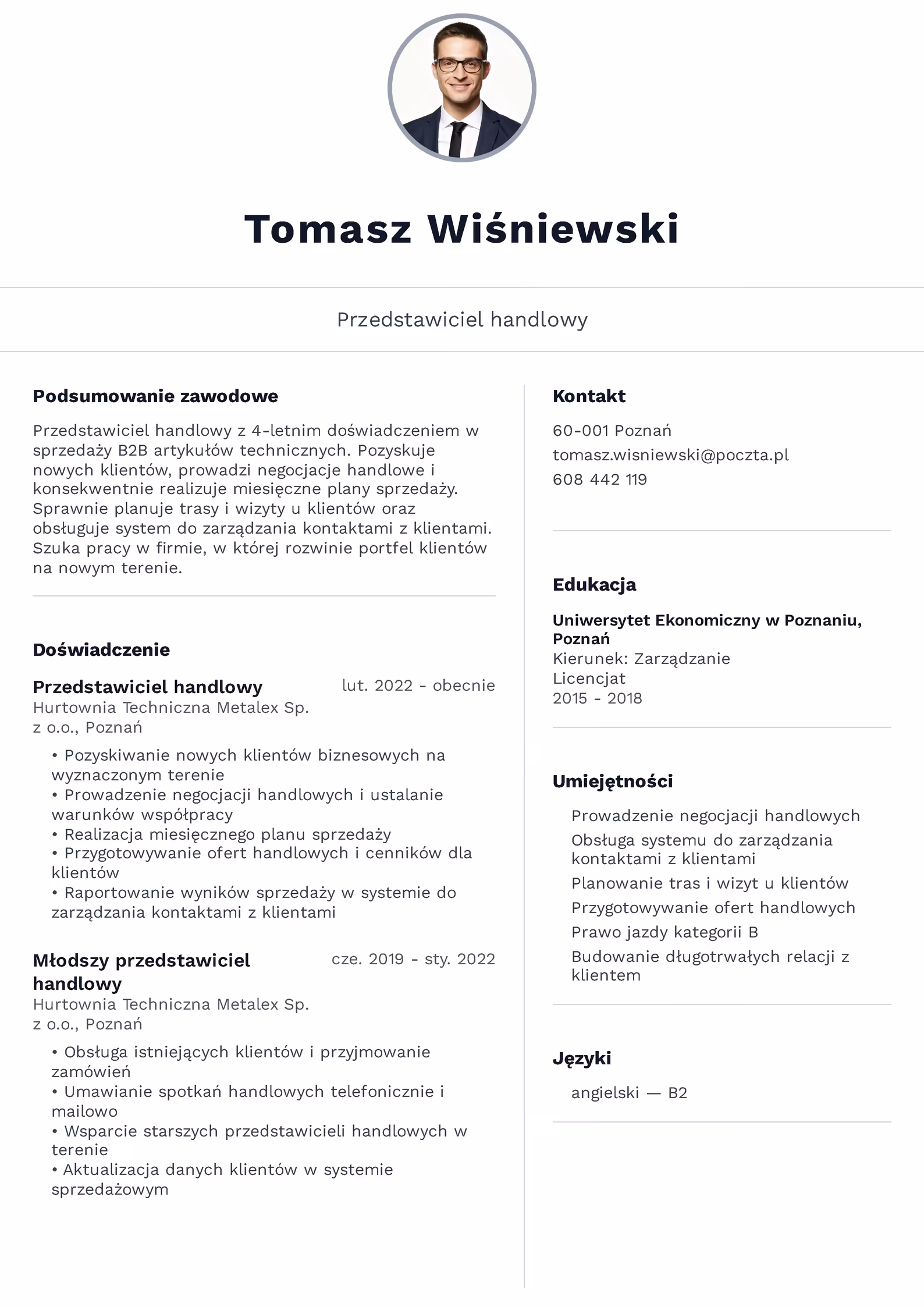 Wzór CV Przedstawiciel Handlowy Wzór CV przedstawiciel handlowy – przykładowy szablon do pobrania