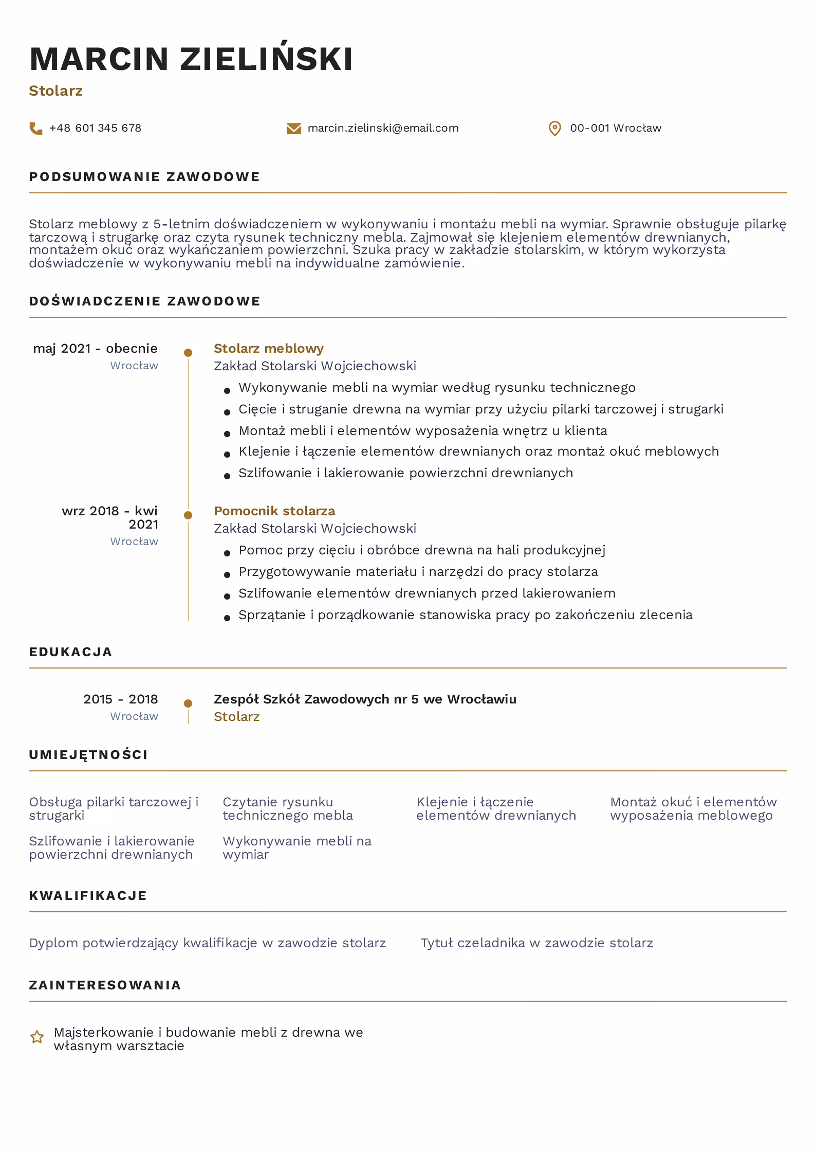 Wzór CV Stolarz Wzór CV stolarza meblowego – przykładowy szablon do pobrania