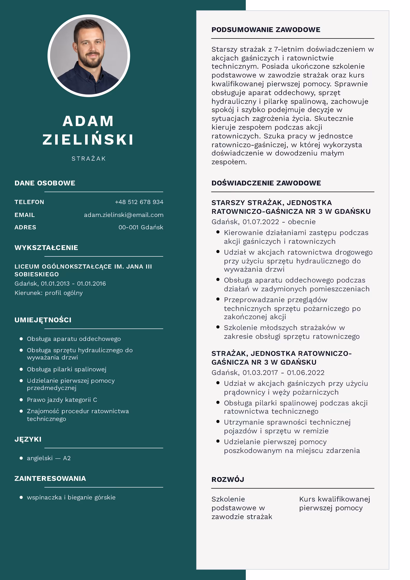 Wzór CV Strażak Wzór CV strażak – przykładowy szablon do pobrania