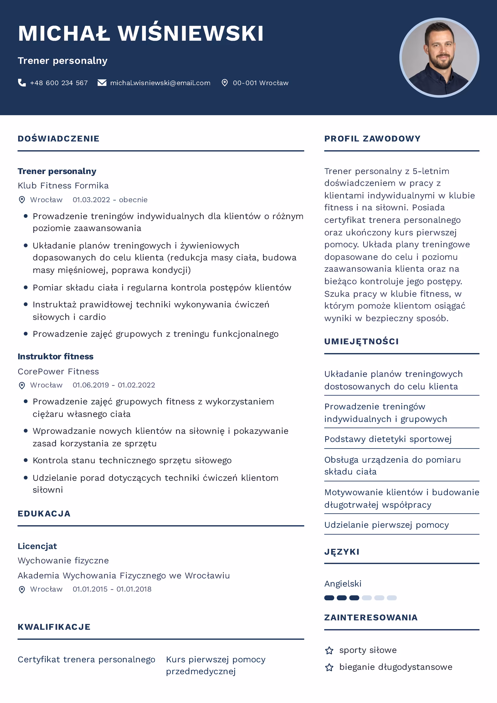 Wzór CV Trener Personalny Wzór CV trener personalny – przykładowy szablon do pobrania